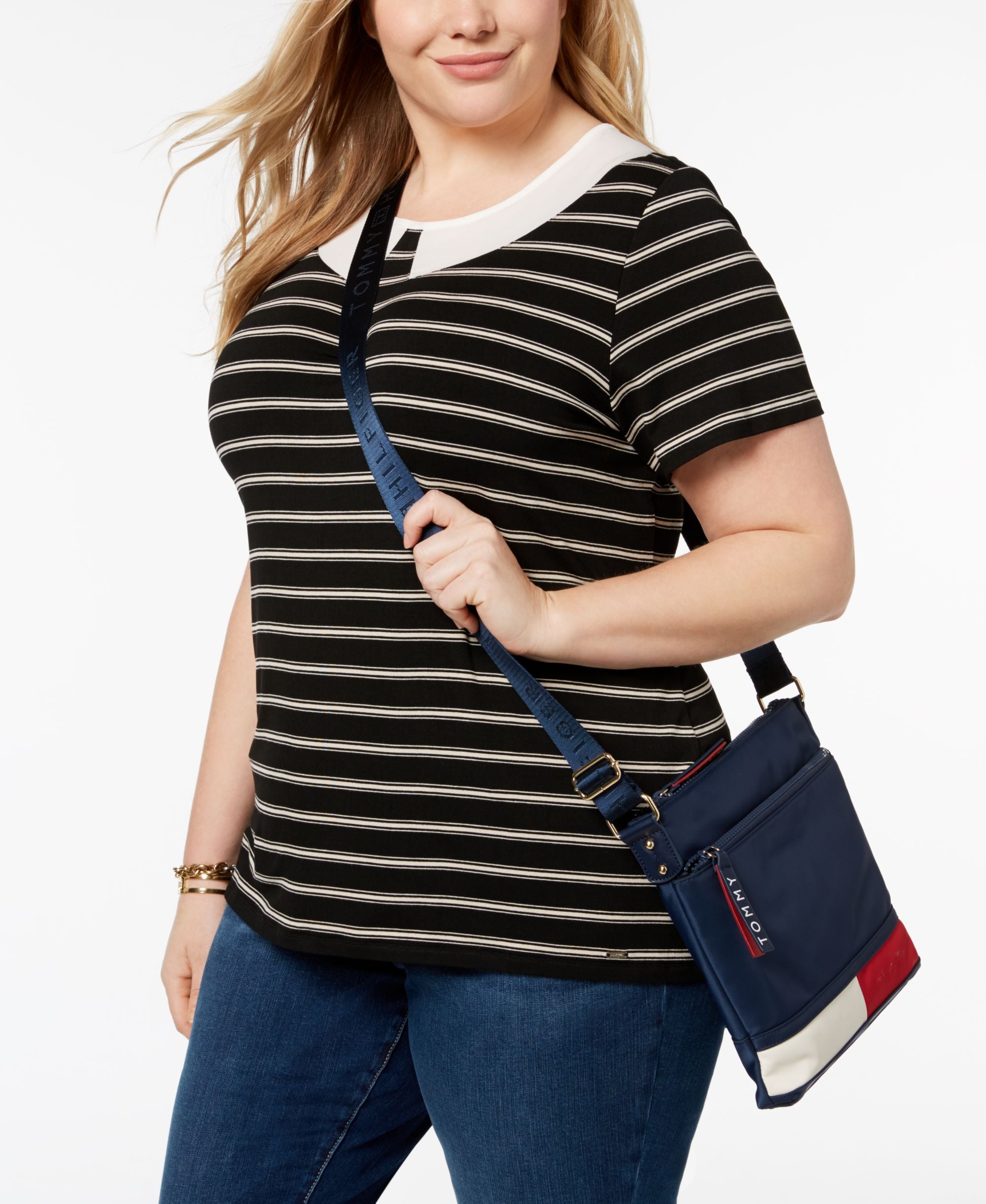 Tommy Hilfiger Plus Size Inset Collar Striped Top