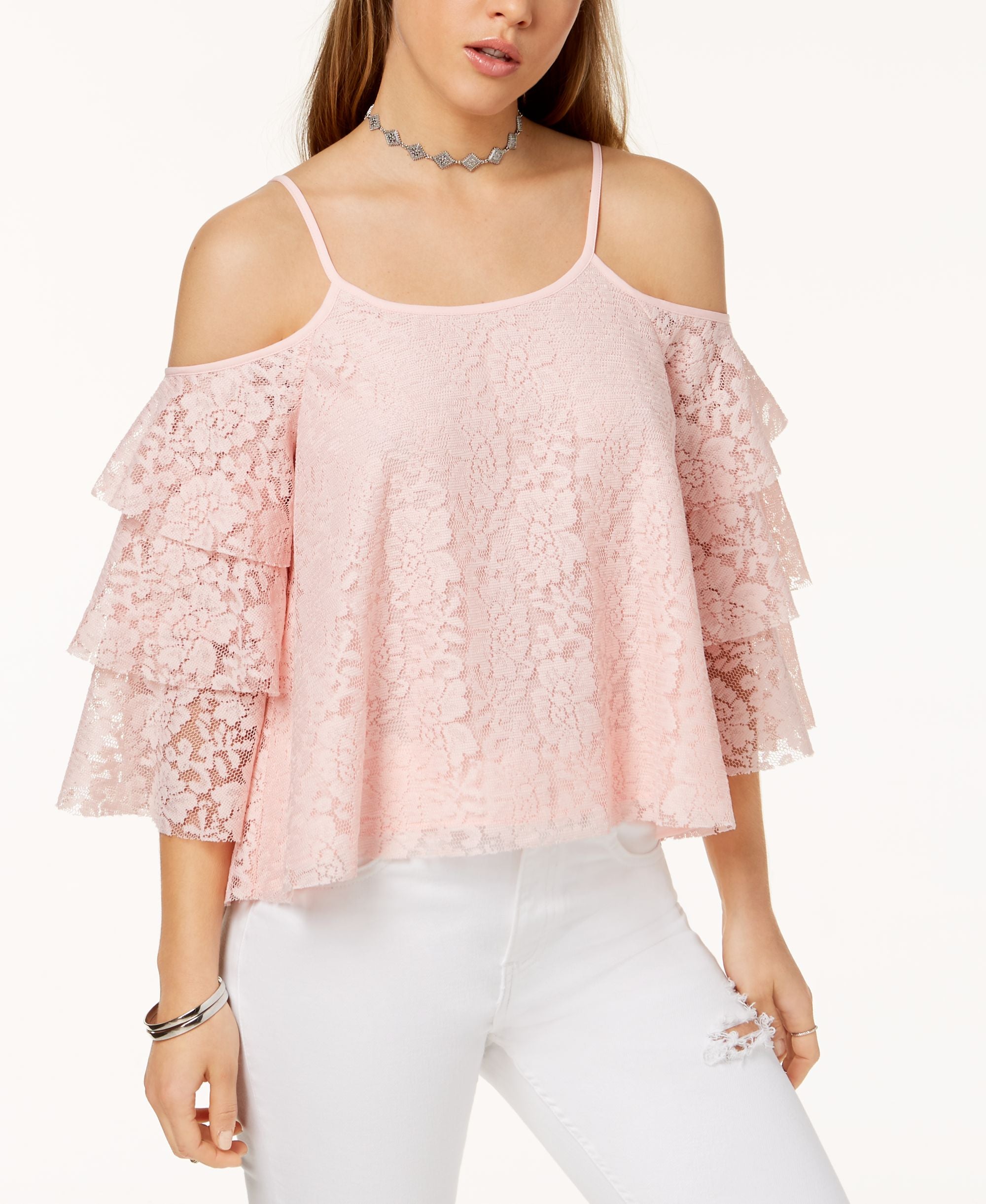 Juniors' Lace Cold-Shoulder Top