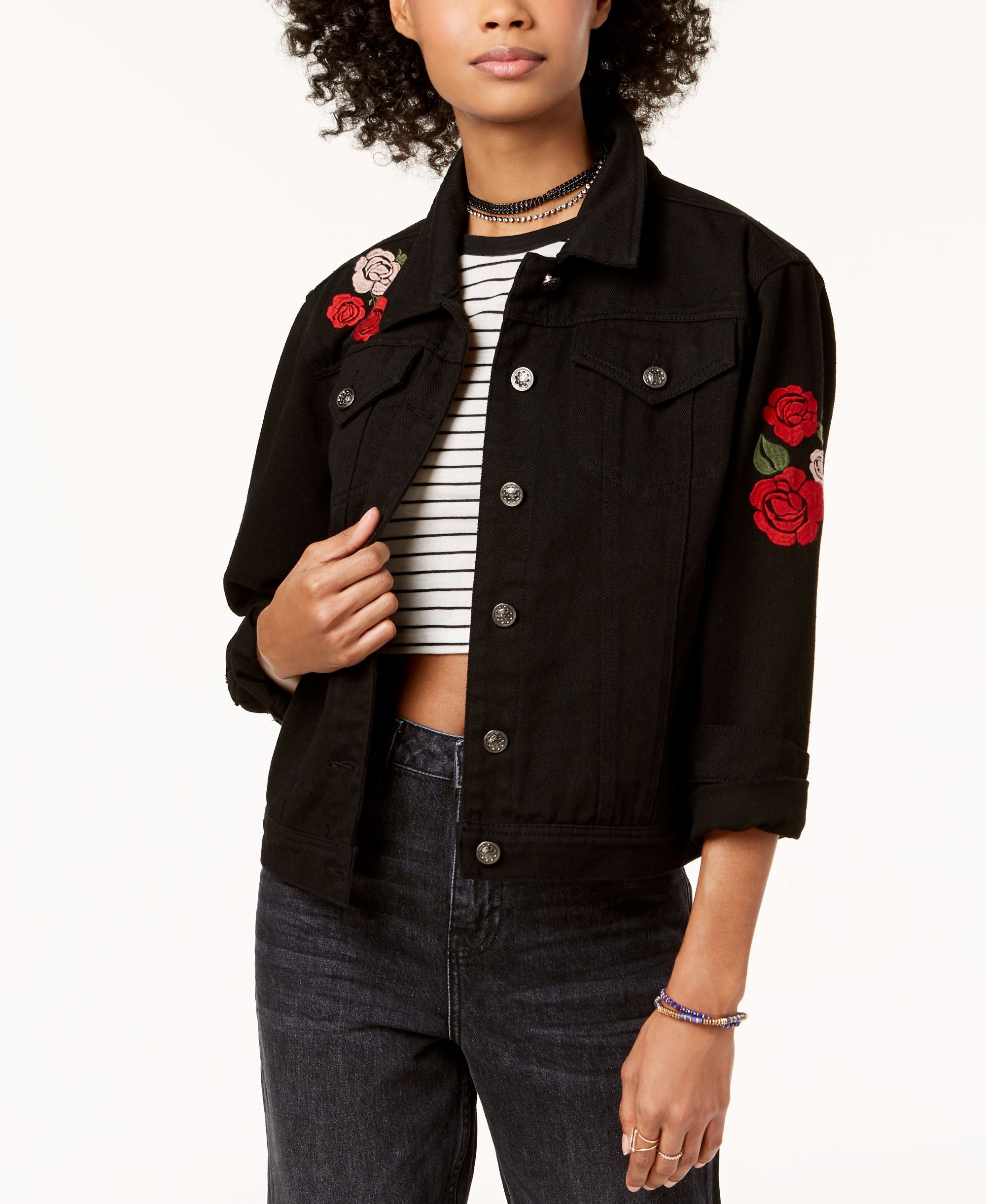 The Edit By Seventeen Juniors Love Me Embroidered Denim Jacket