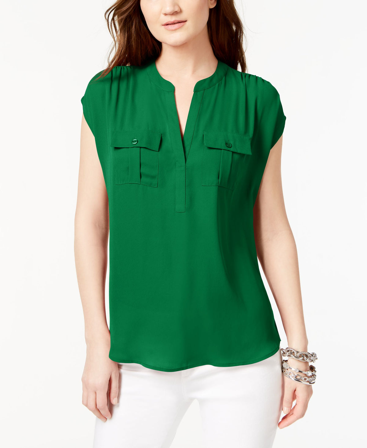 INC Petite Mixed-Media Utility Shirt