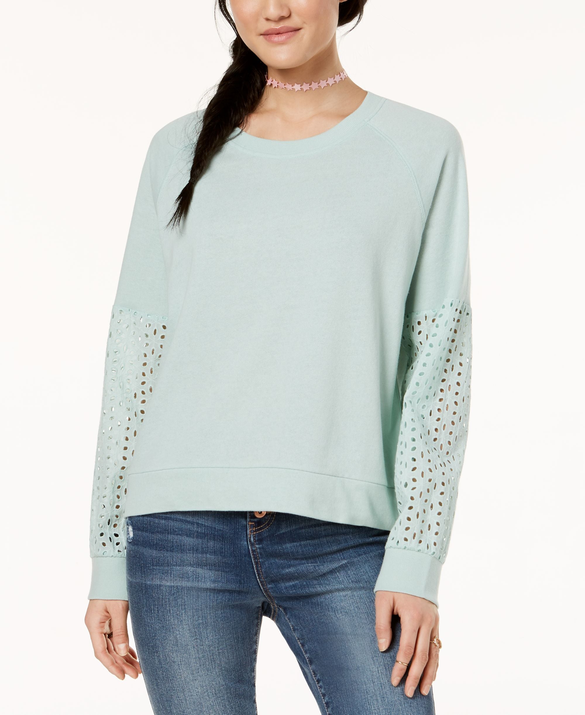 Hippie Rose Juniors Eyelet Contrast Sweatshirt