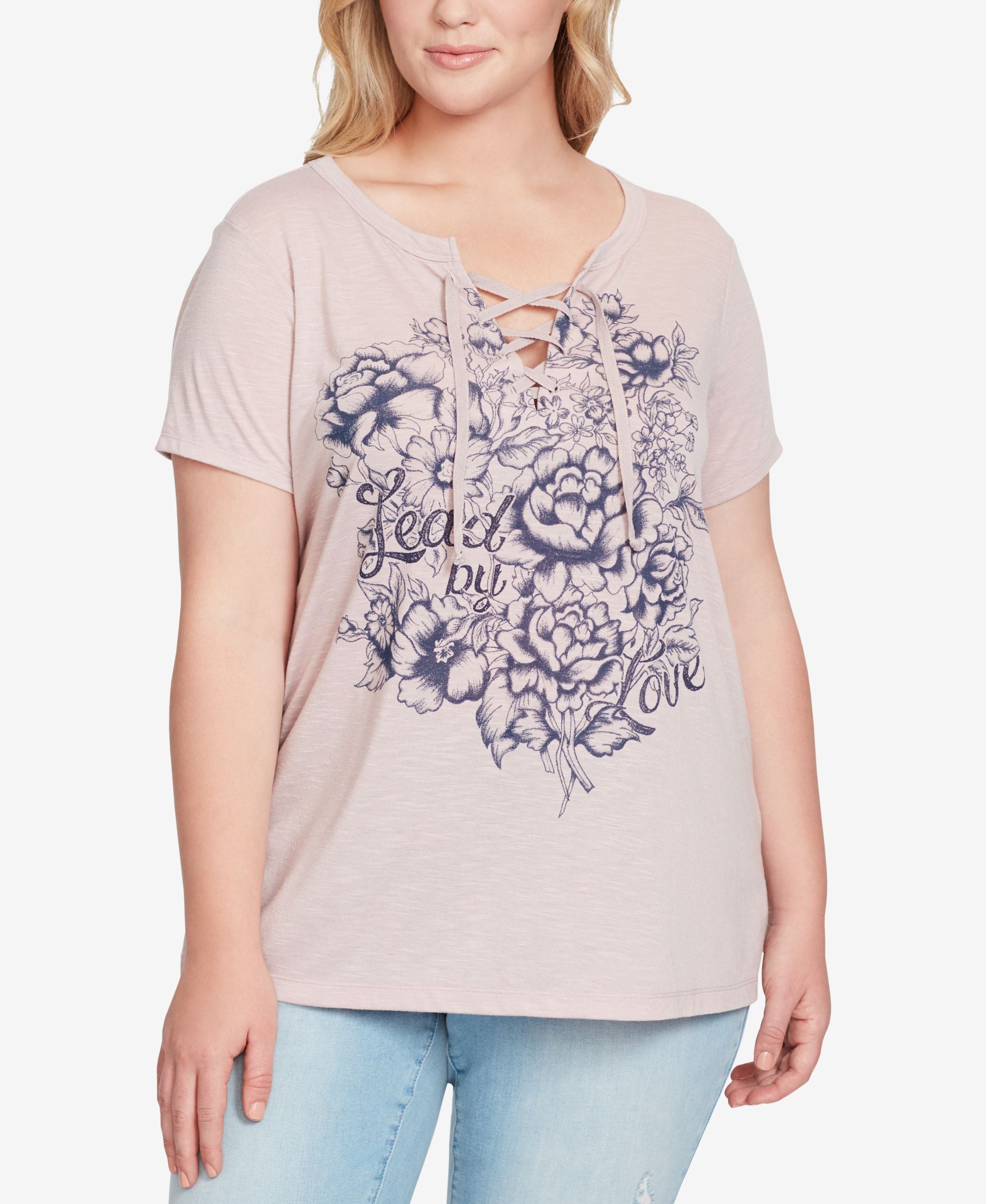Jessica Simpson Trendy Plus Size Lace Up Graphic T-Shirt
