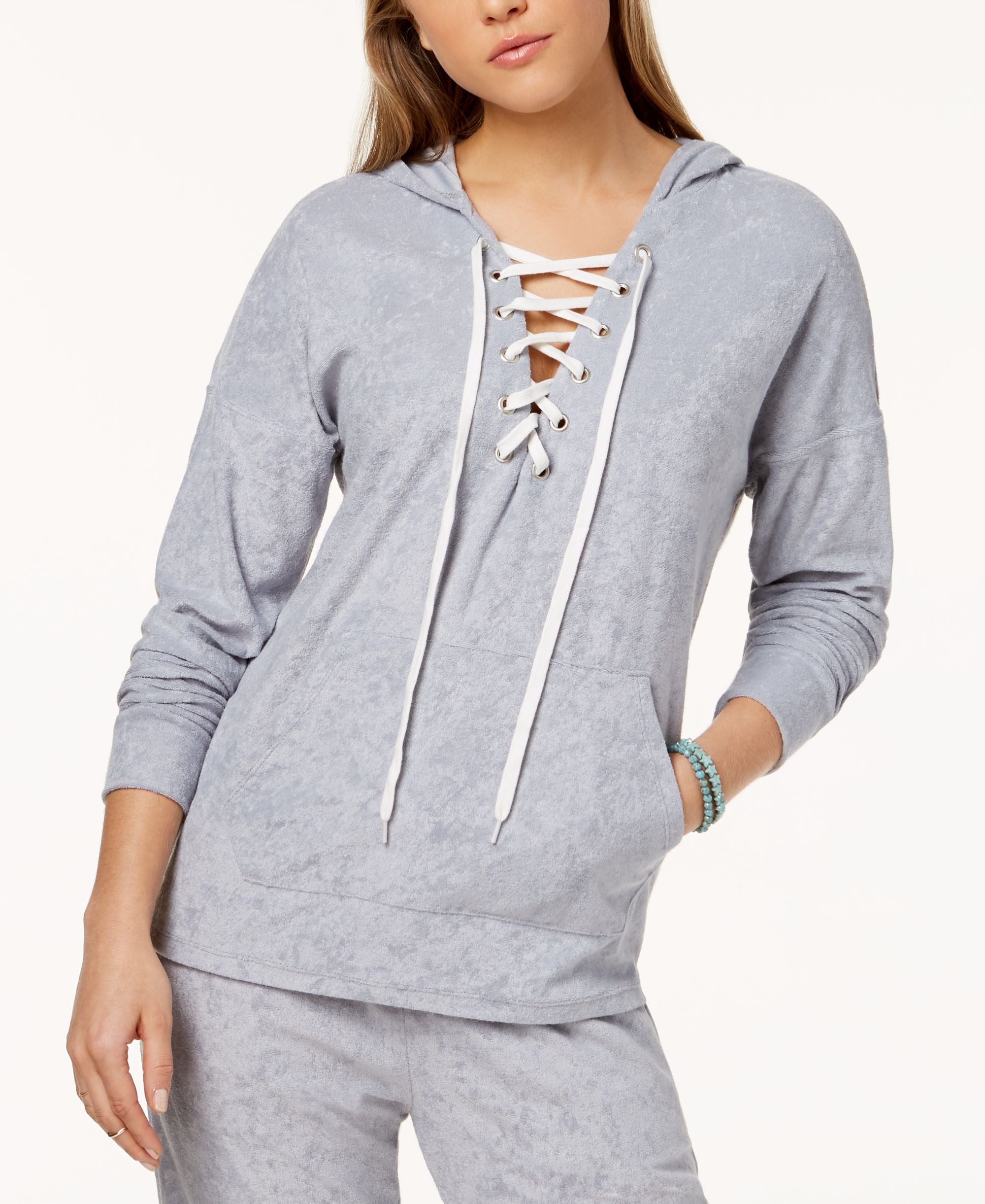 Material Girl Active Juniors Lace Up Baby Terry Hoodie