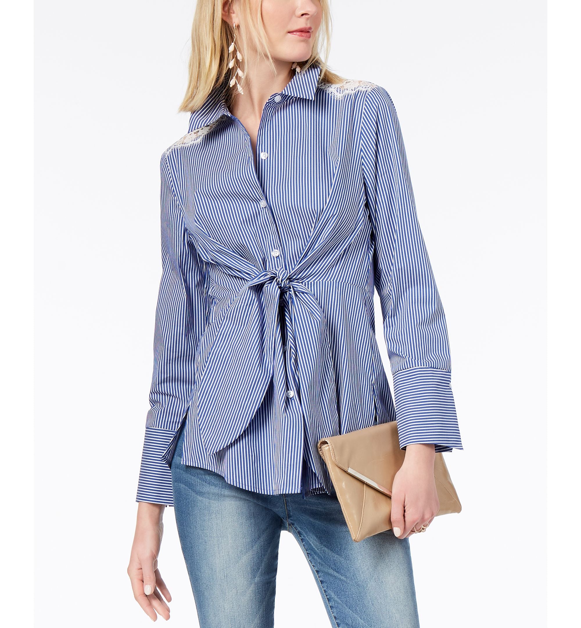 Tie Front Lace Inset Shirt