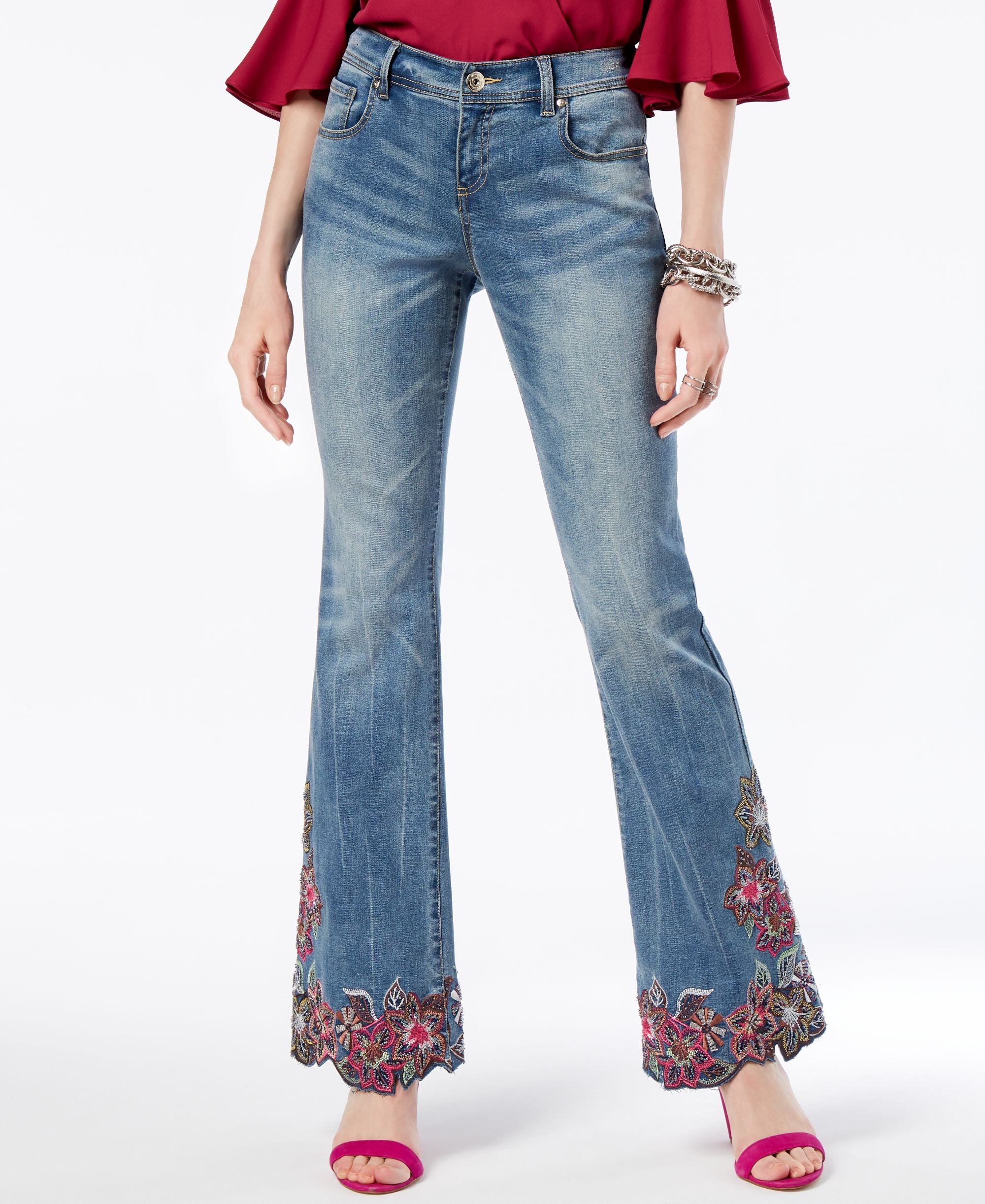 Embroidered Flare Leg Jeans