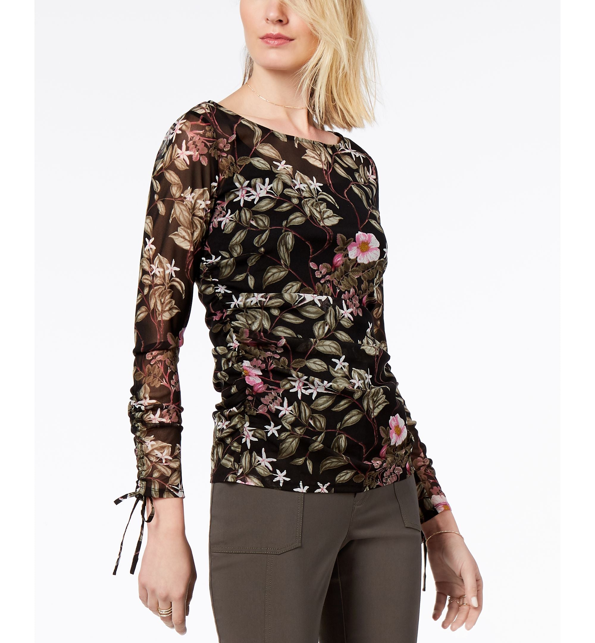 Printed Ruched Sleeve Top