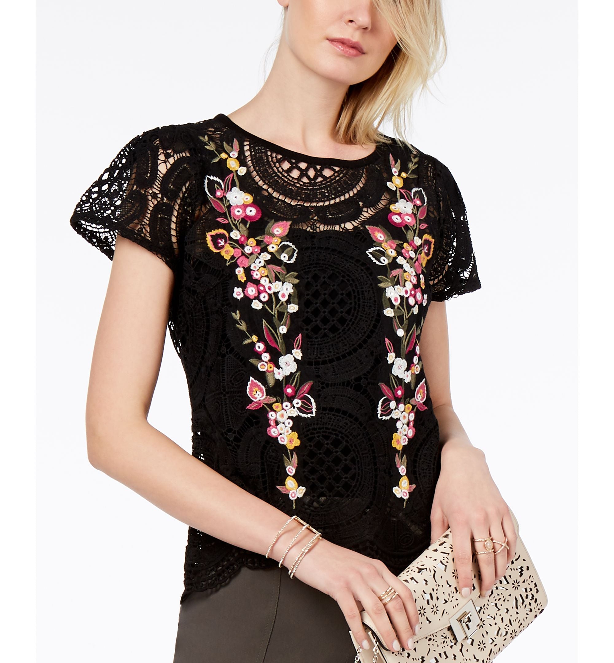 Embroidered Crochet Top