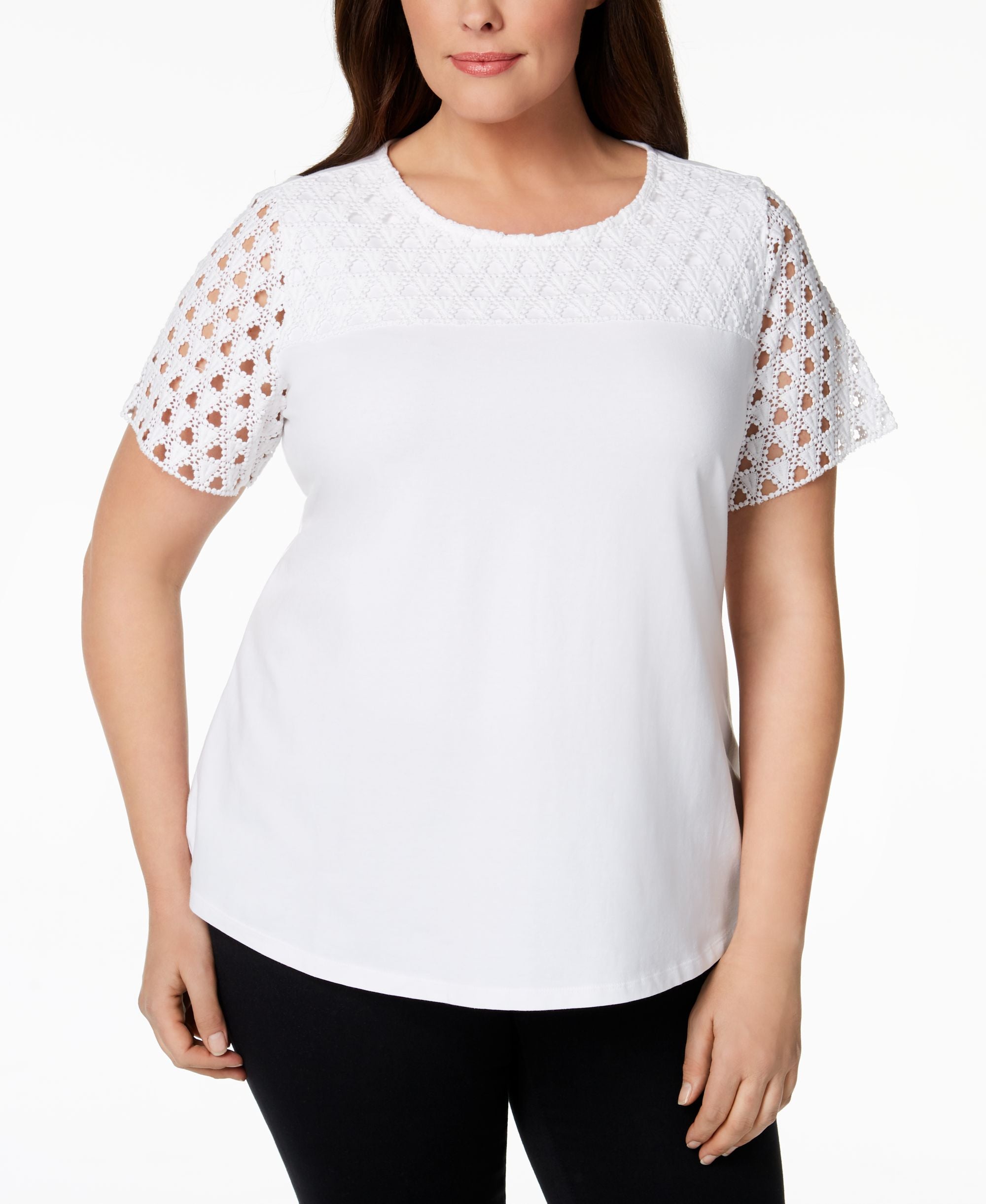 Charter Club Plus Size Crochet Sleeve T-Shirt