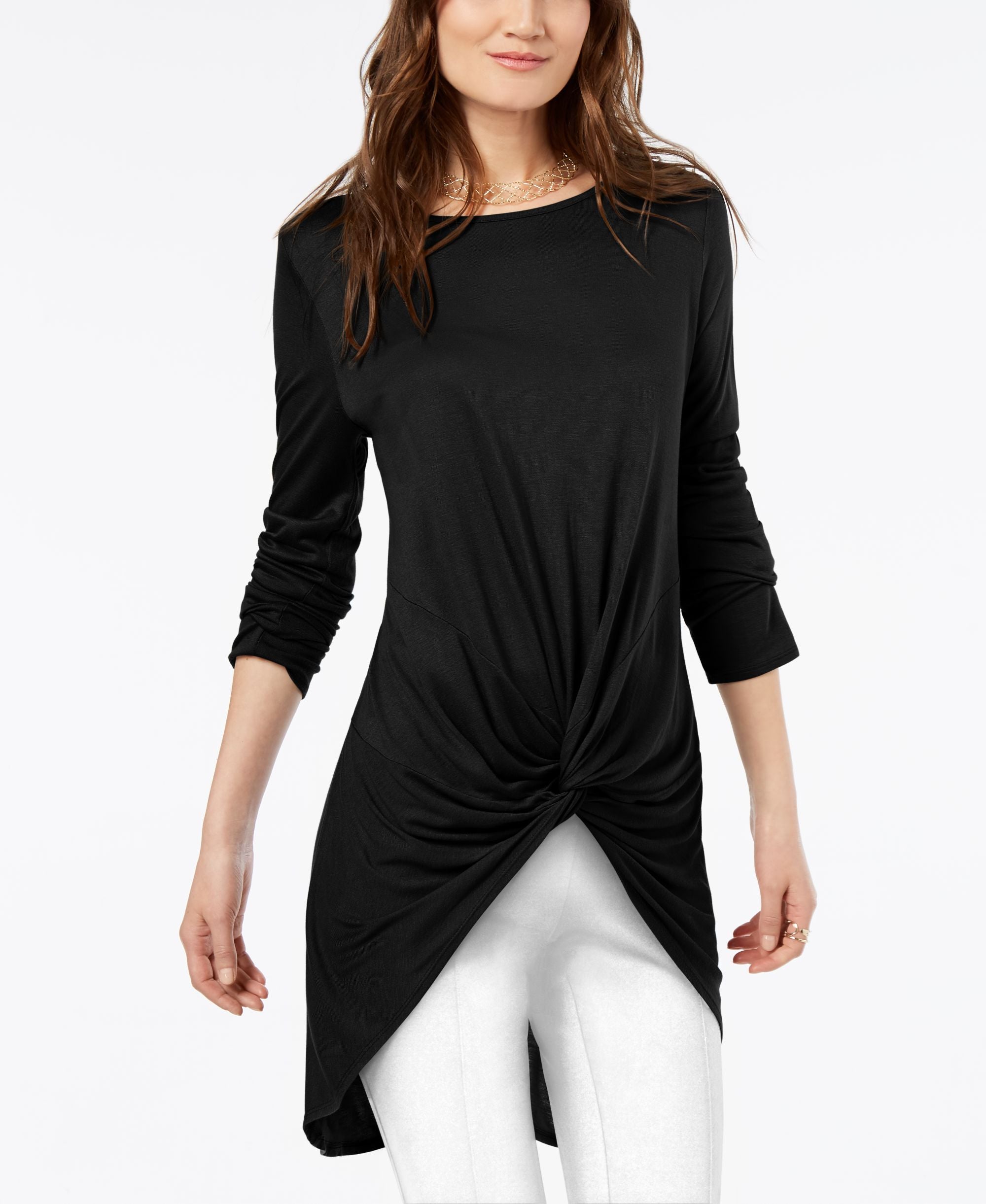 Petite Twist Front High Low Ruched Top