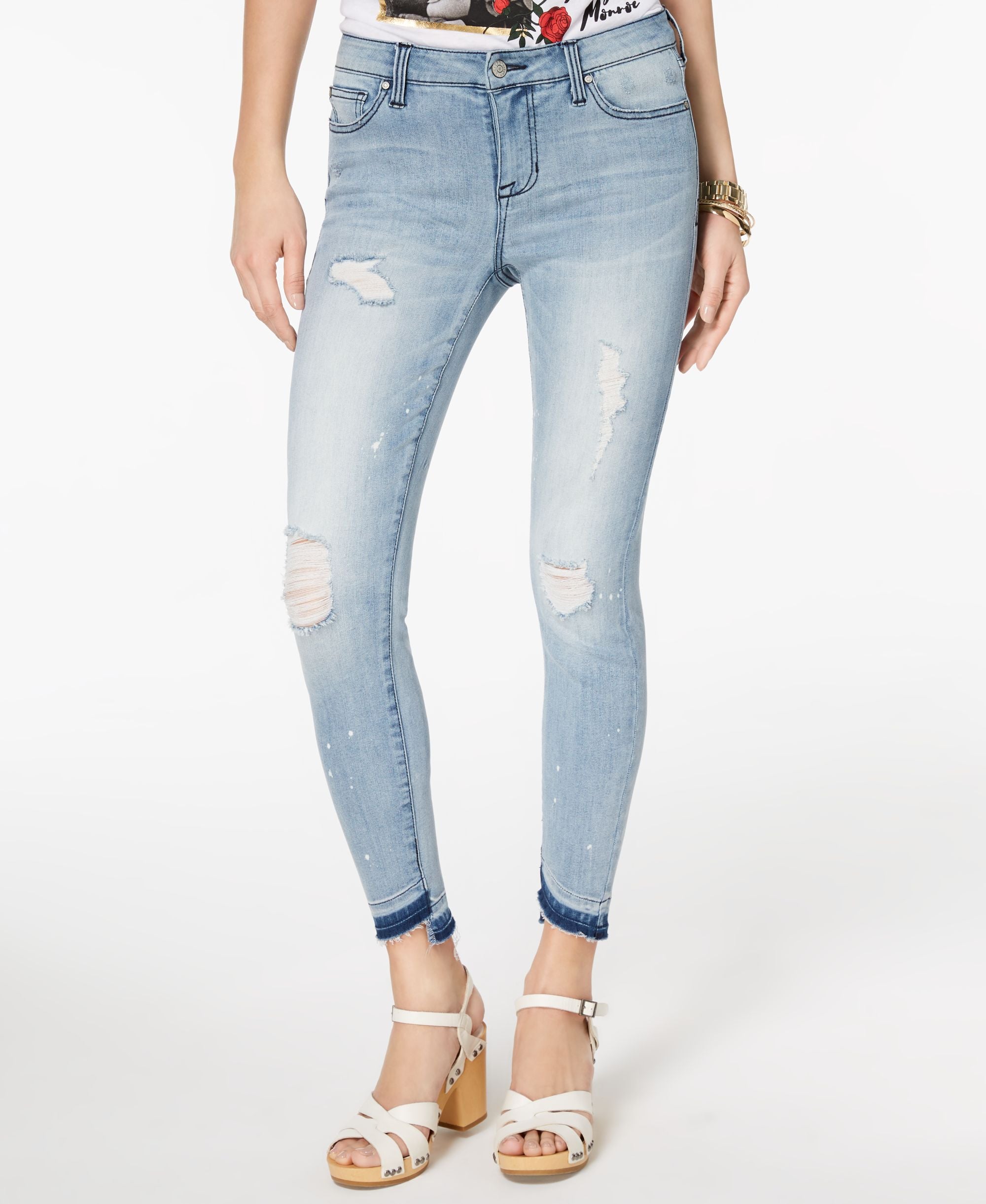 Celebrity Pink Juniors Ripped Released Hem Skinny Jeans