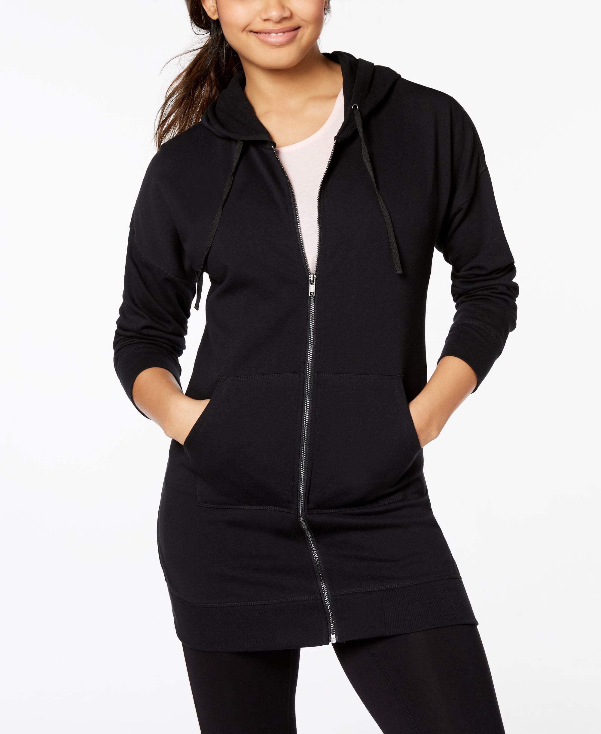 Material Girl Active Juniors Zip Front Lace Up Tunic Hoodie