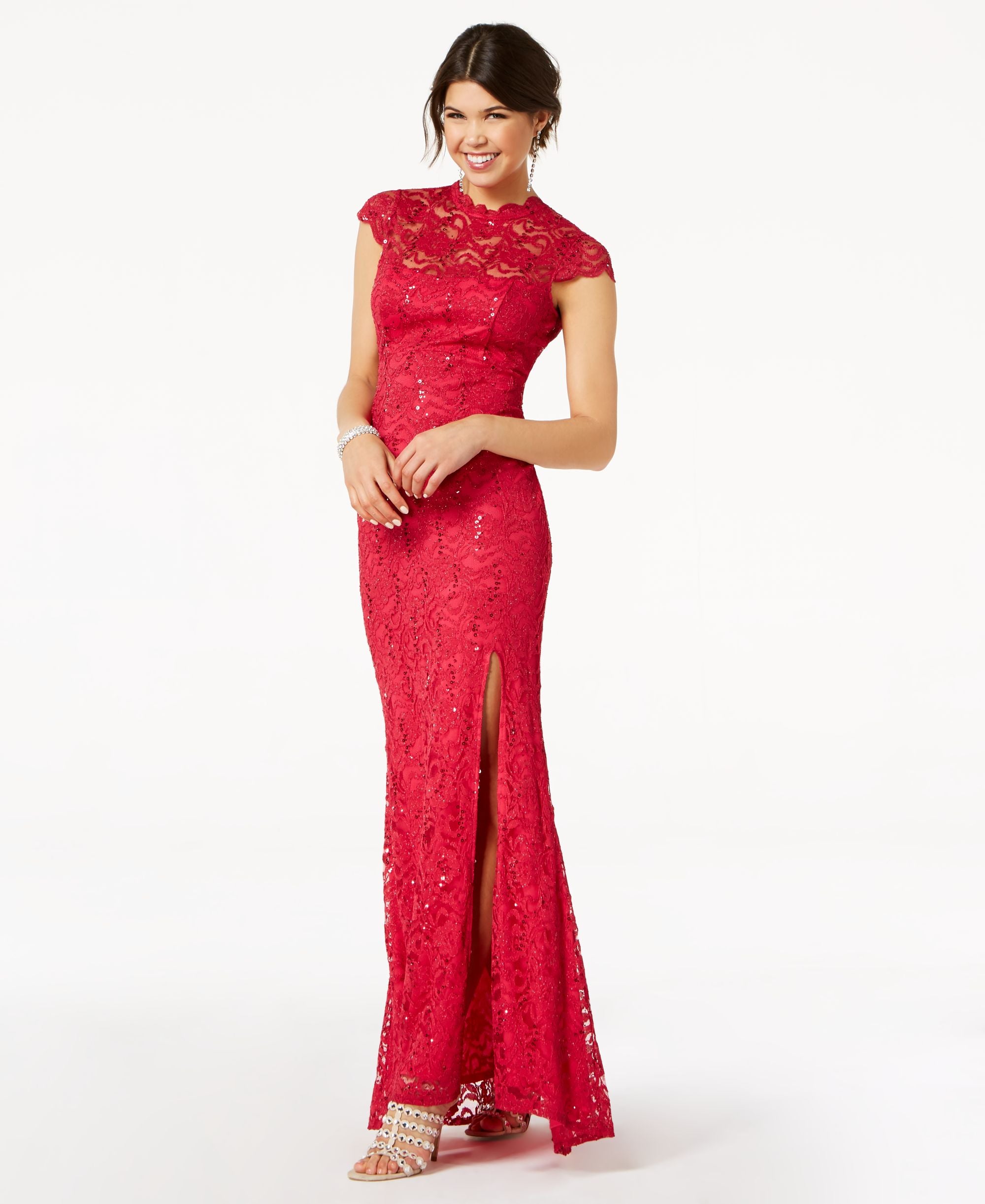 Jump Juniors Cap Sleeve Sequined Lace Gown