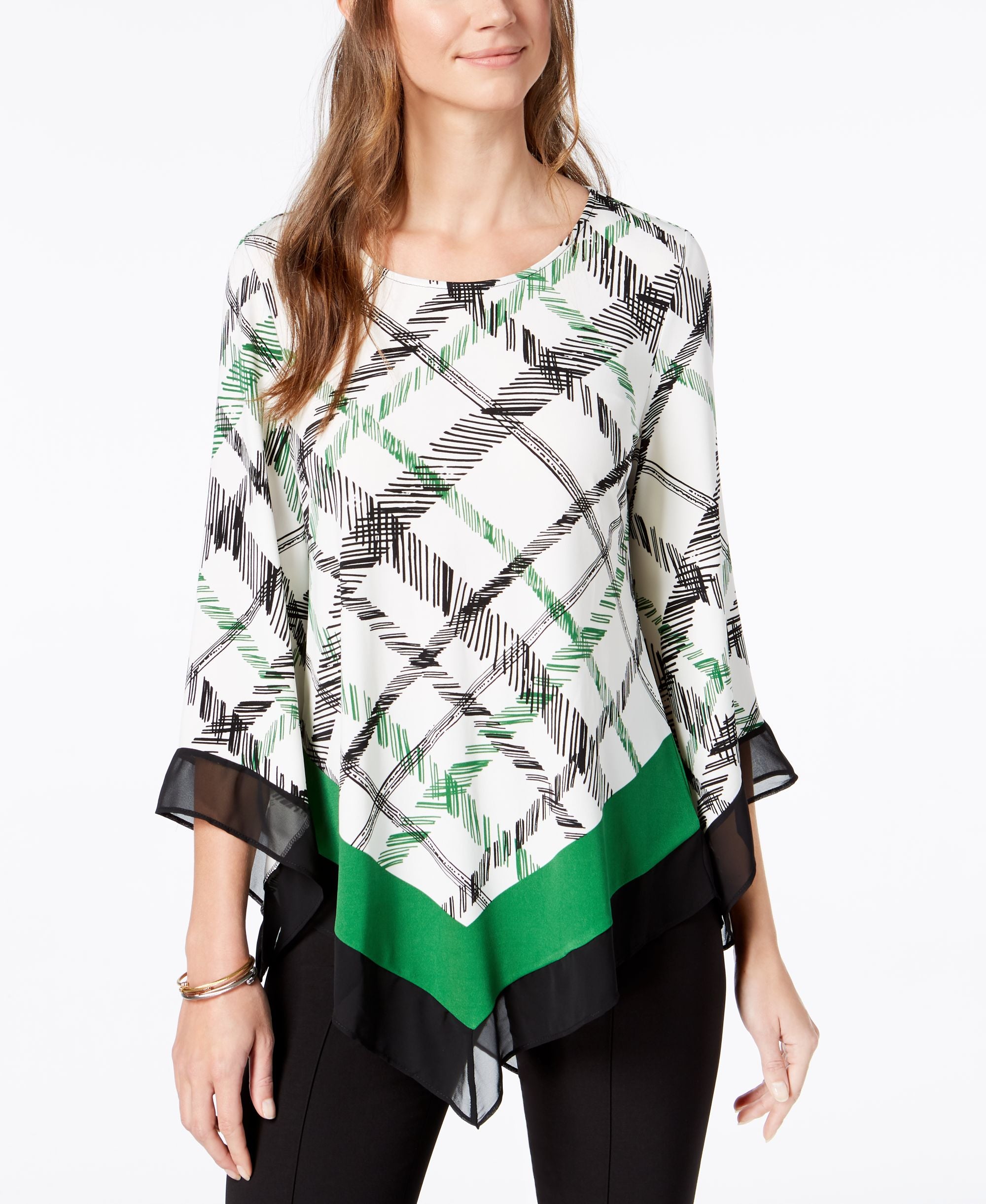 Alfani Printed Asymmetrical Hem Top