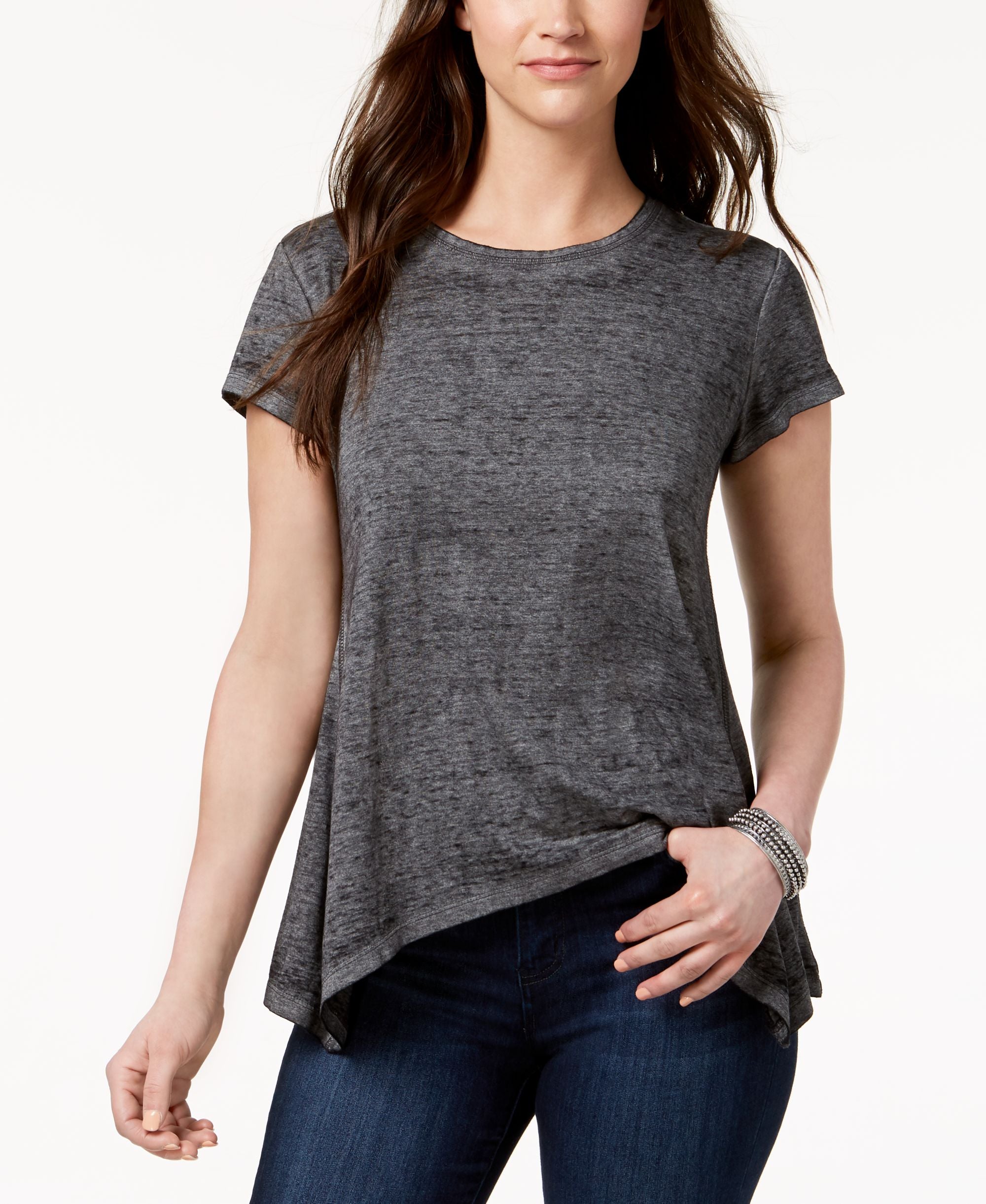 Style & Co Burnout Handkerchief Hem T-Shirt