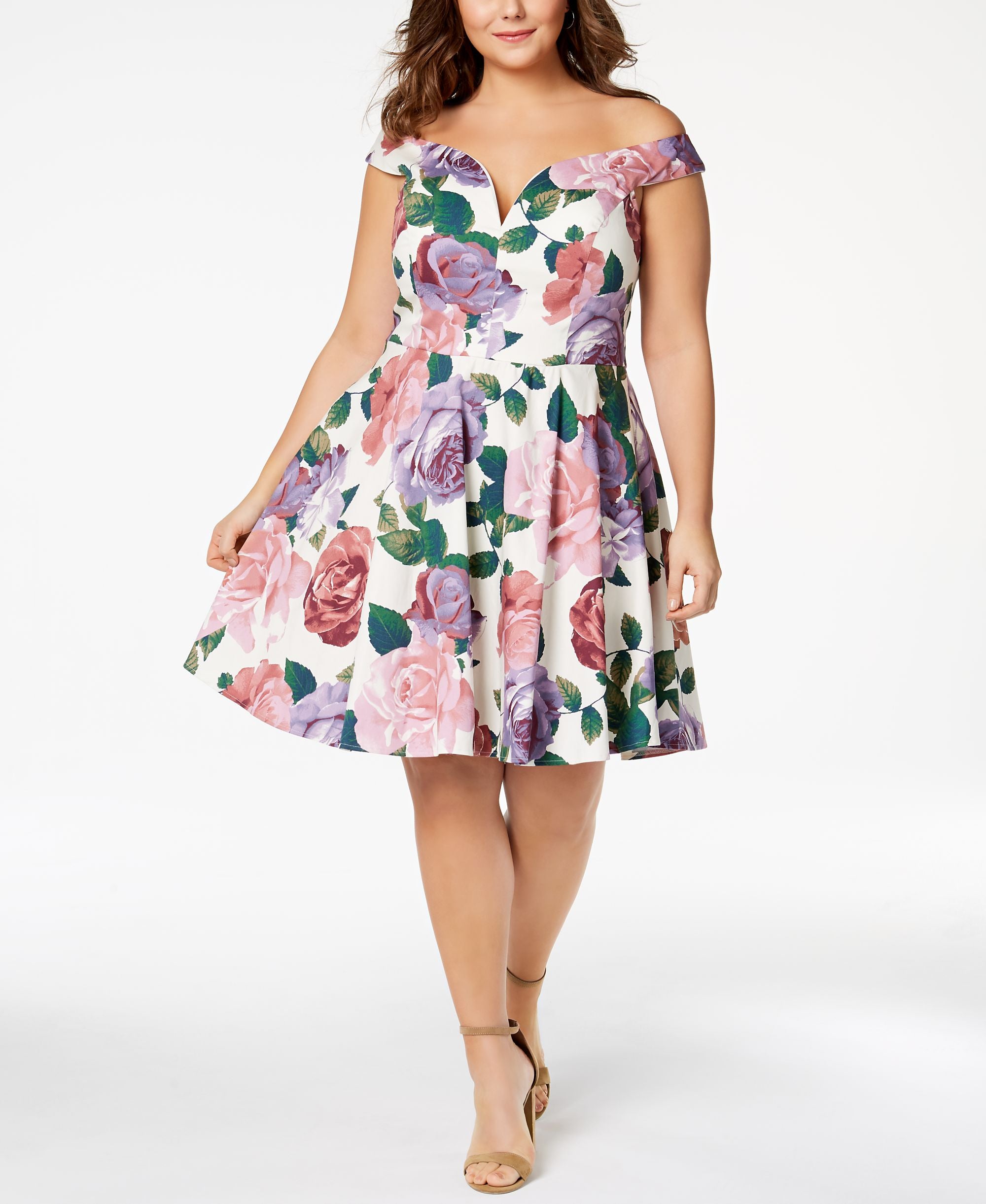 City Studios Trendy Plus Size Printed Off The Shoulder Dress