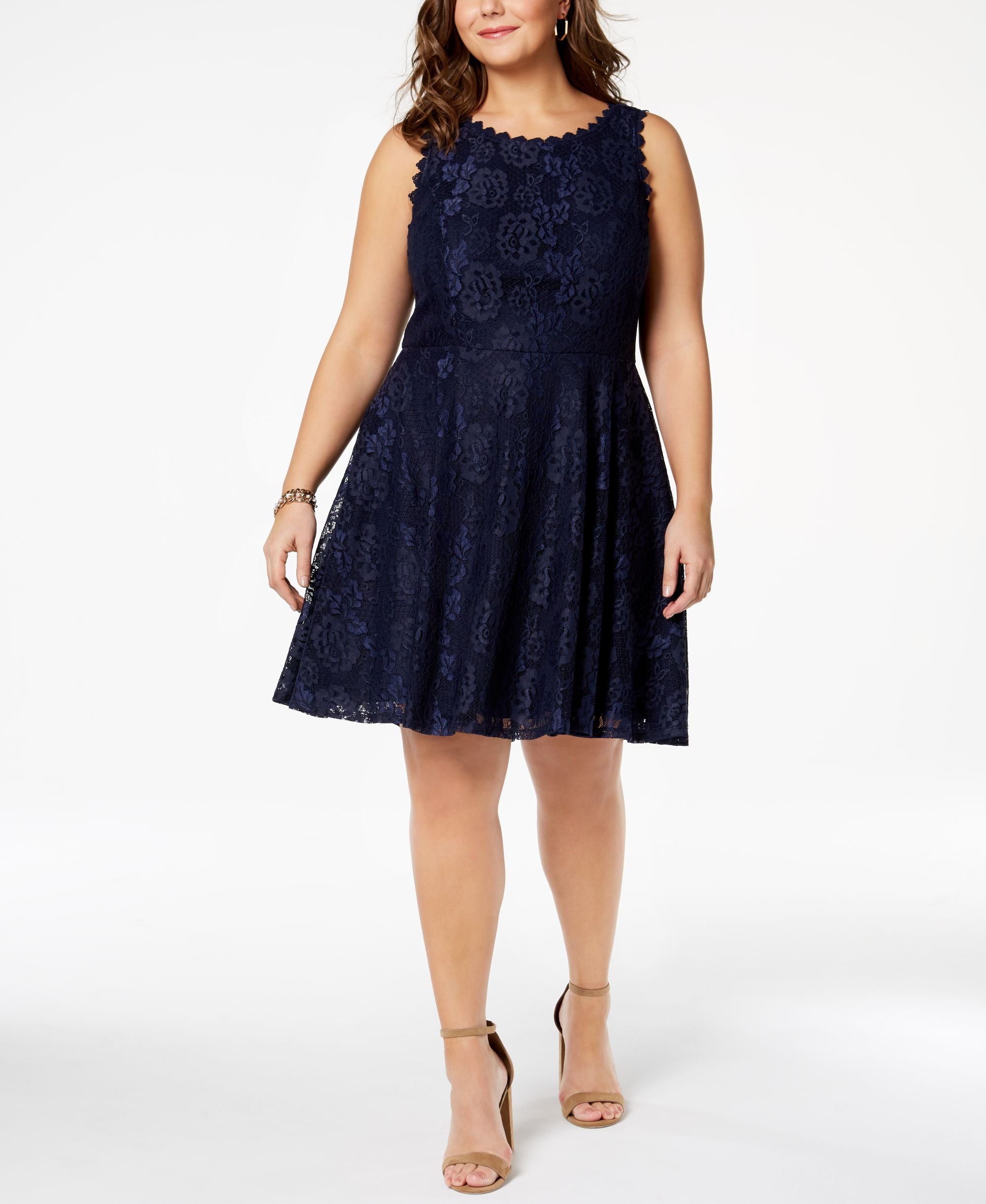 City Studios Trendy Plus Size Lace Fit Flare Dress