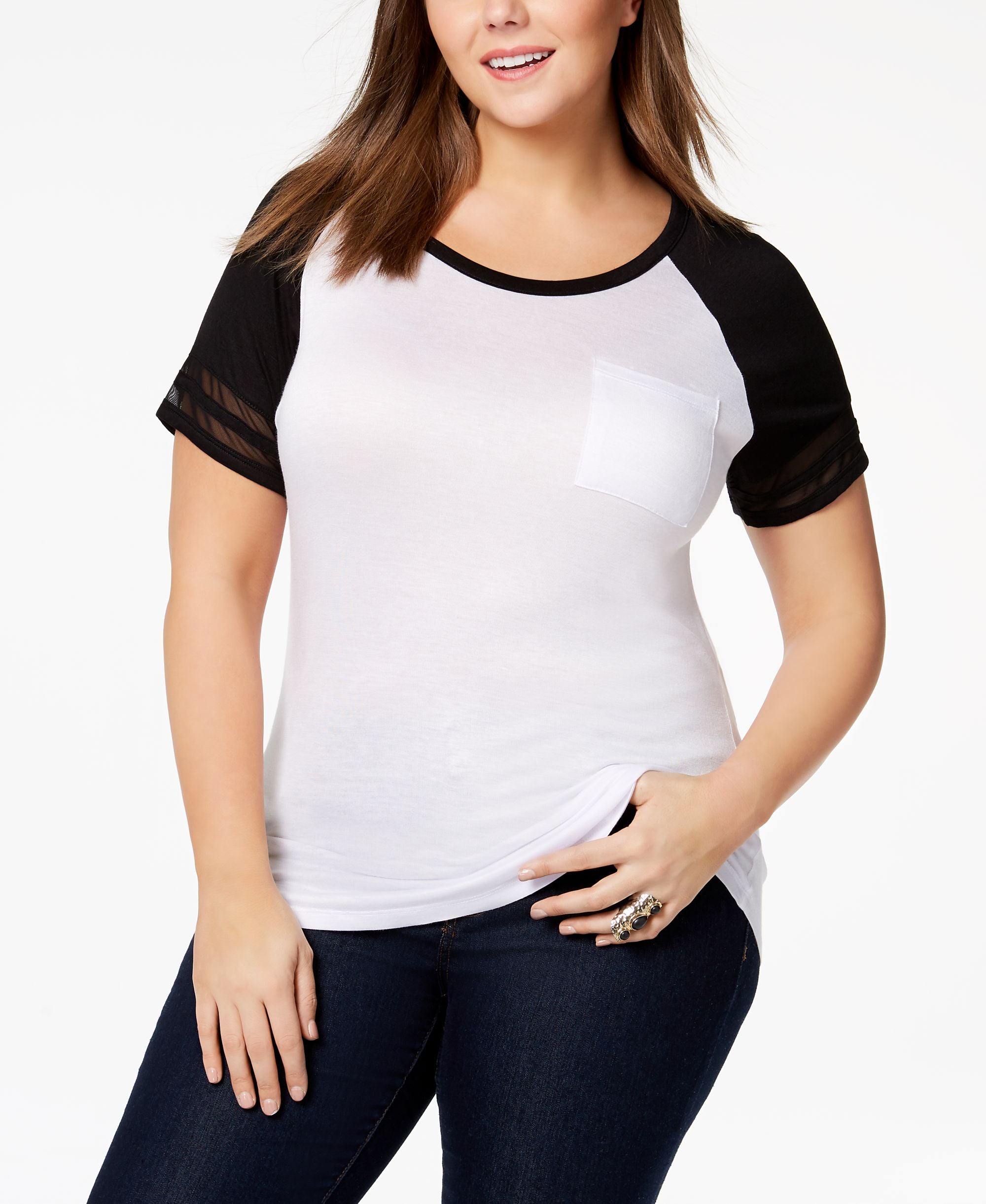 Abasix Trendy Plus Size Mesh Trim Colorblocked T-Shirt