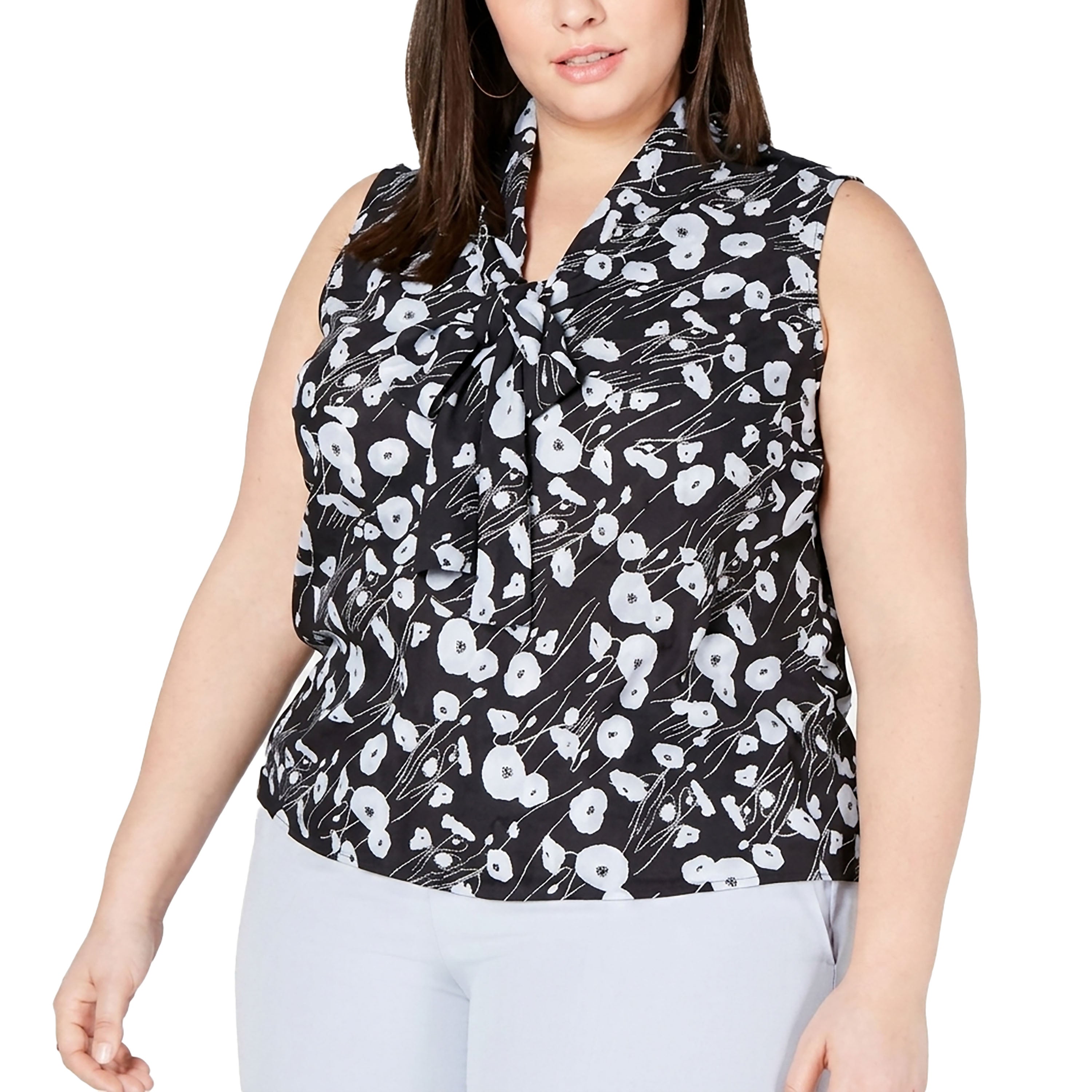 Trendy Plus Size Floral-Print Tie-Neck Top