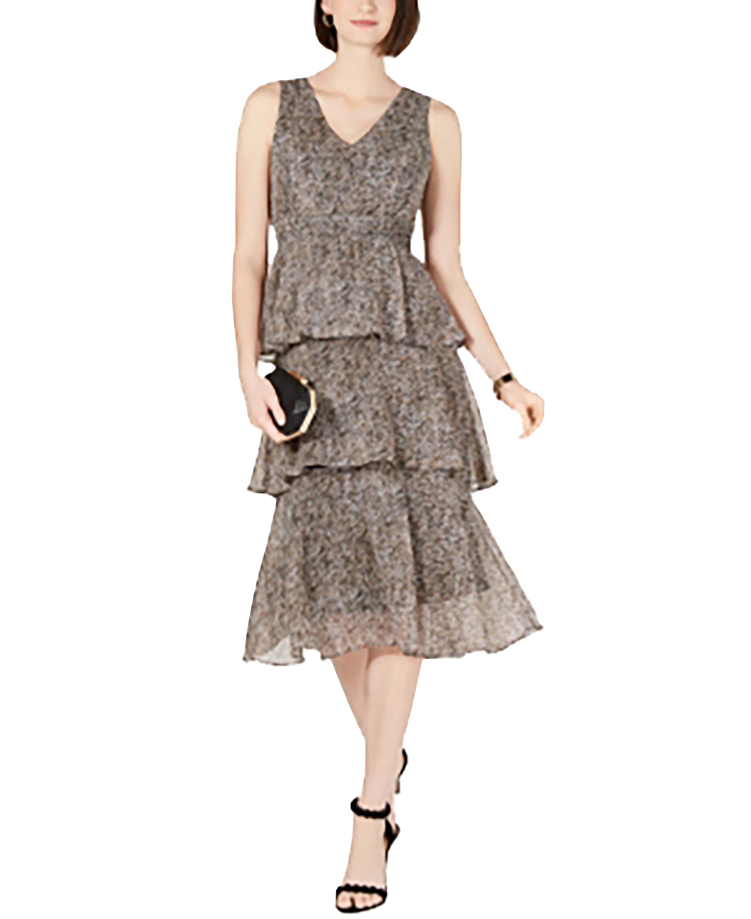 Inc International Concepts. Printed Tiered MIDI Dress Ivory/Congo 18