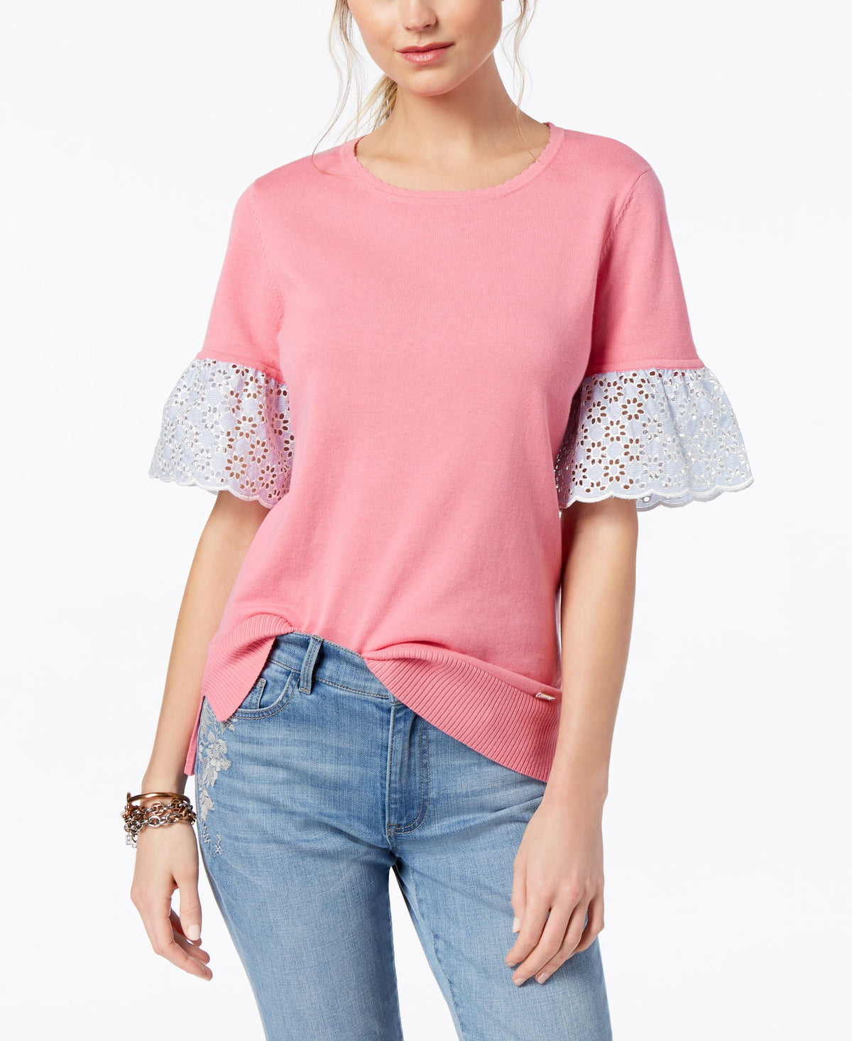 Cotton Eyelet-Sleeve Top