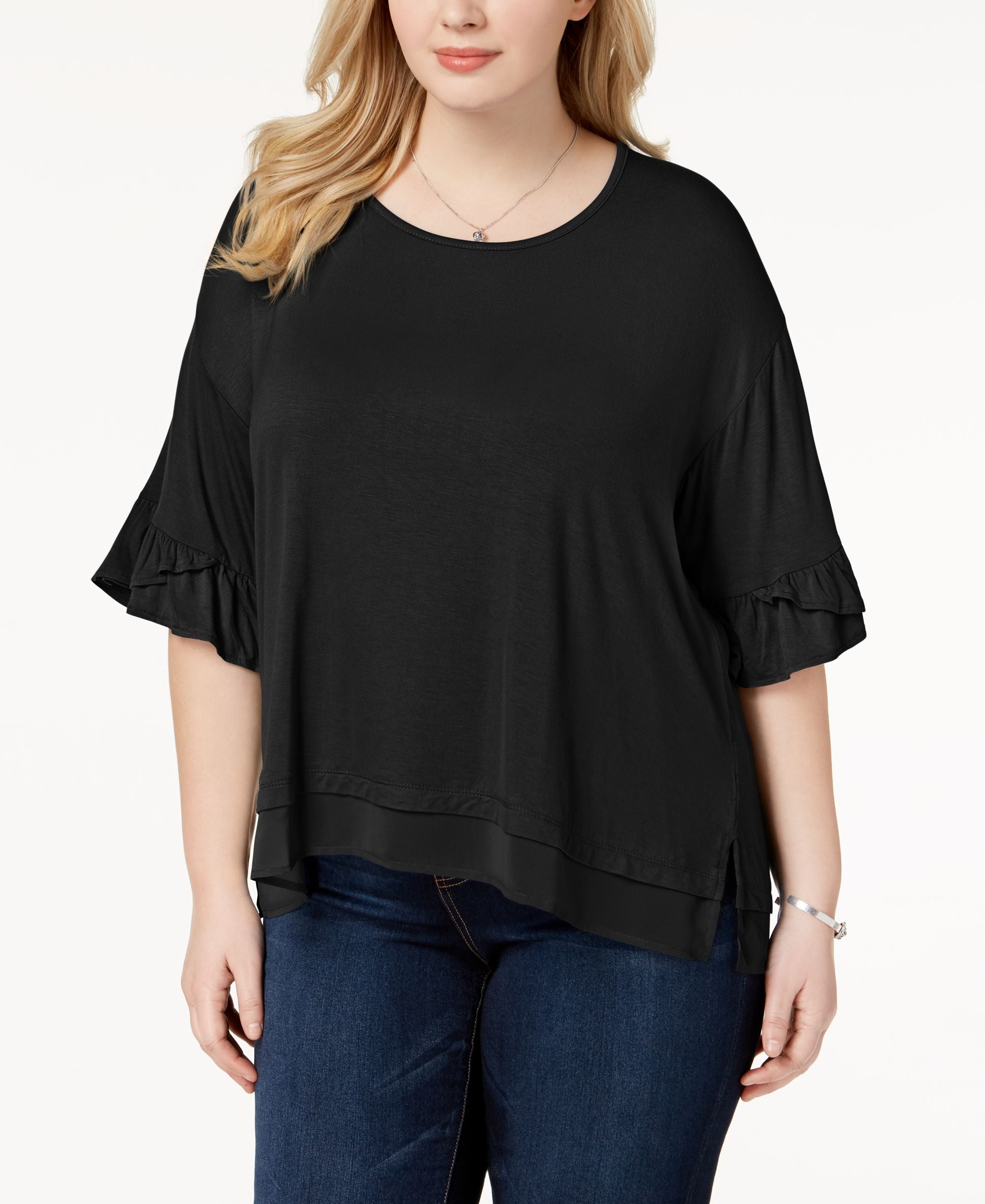 Love Scarlett Plus Size Chiffon Trim T-Shirt