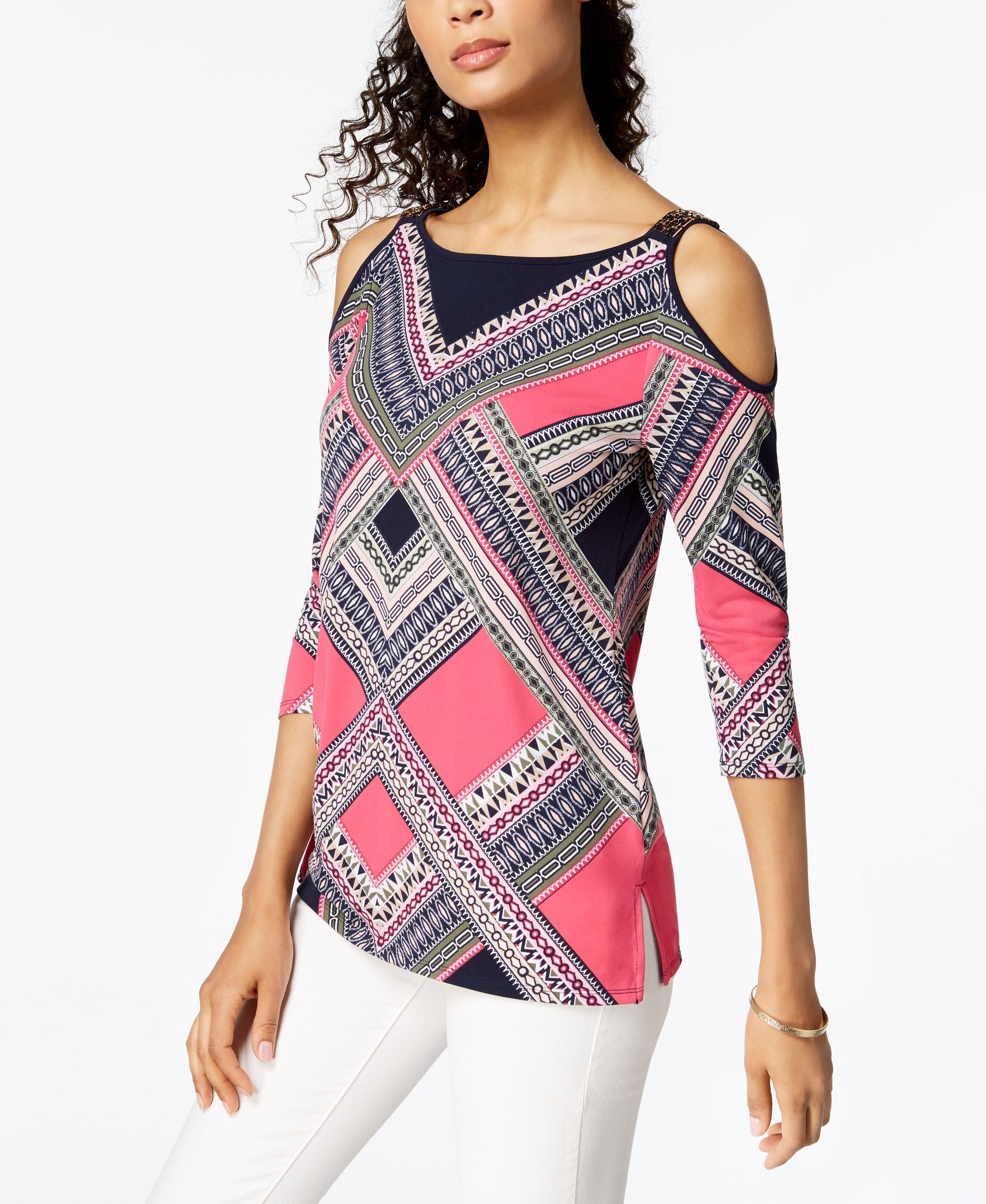 JM Collection Petite Cold Shoulder Embellished Tunic