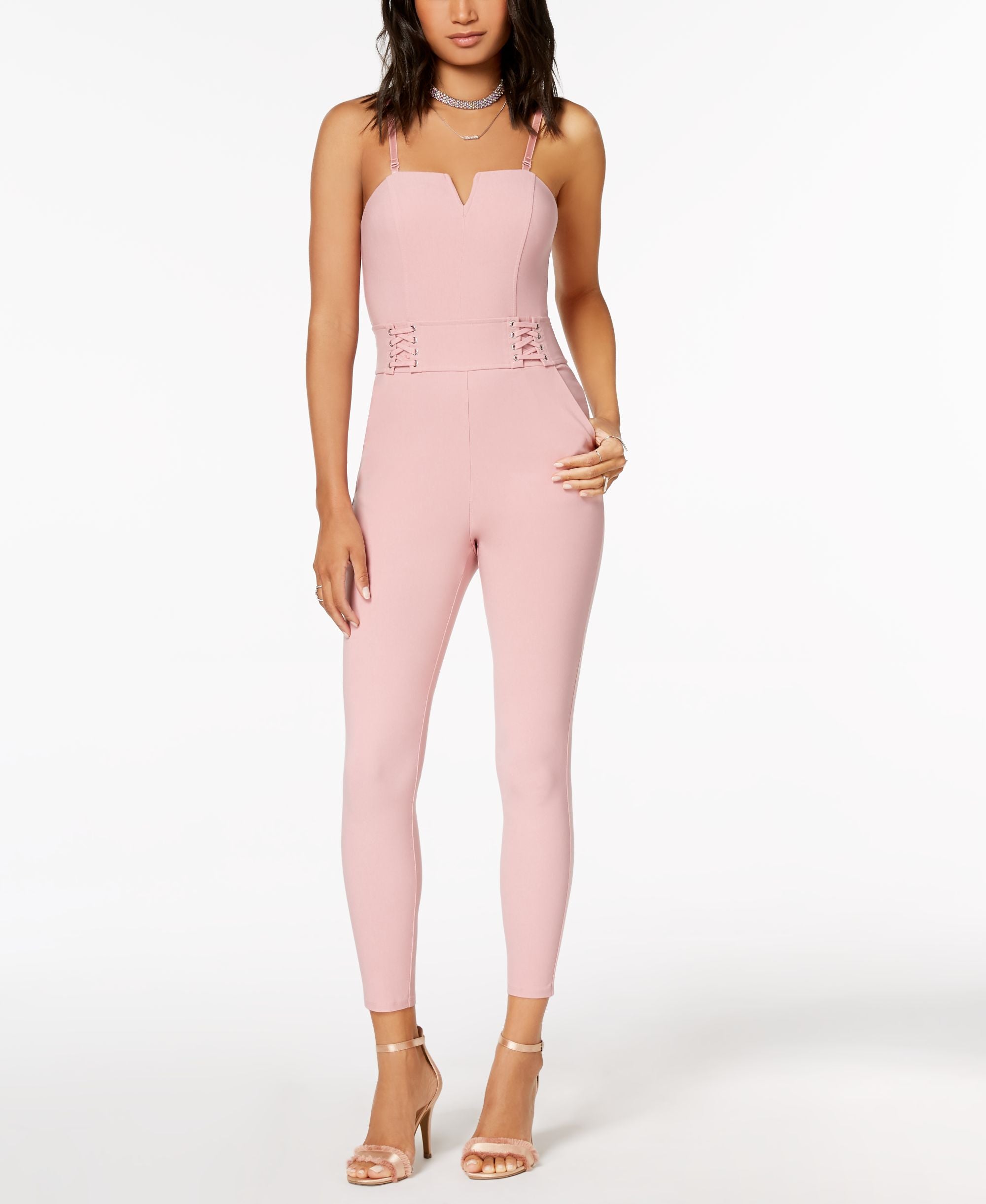 Material Girl Juniors Lace Up Fitted Jumpsuit
