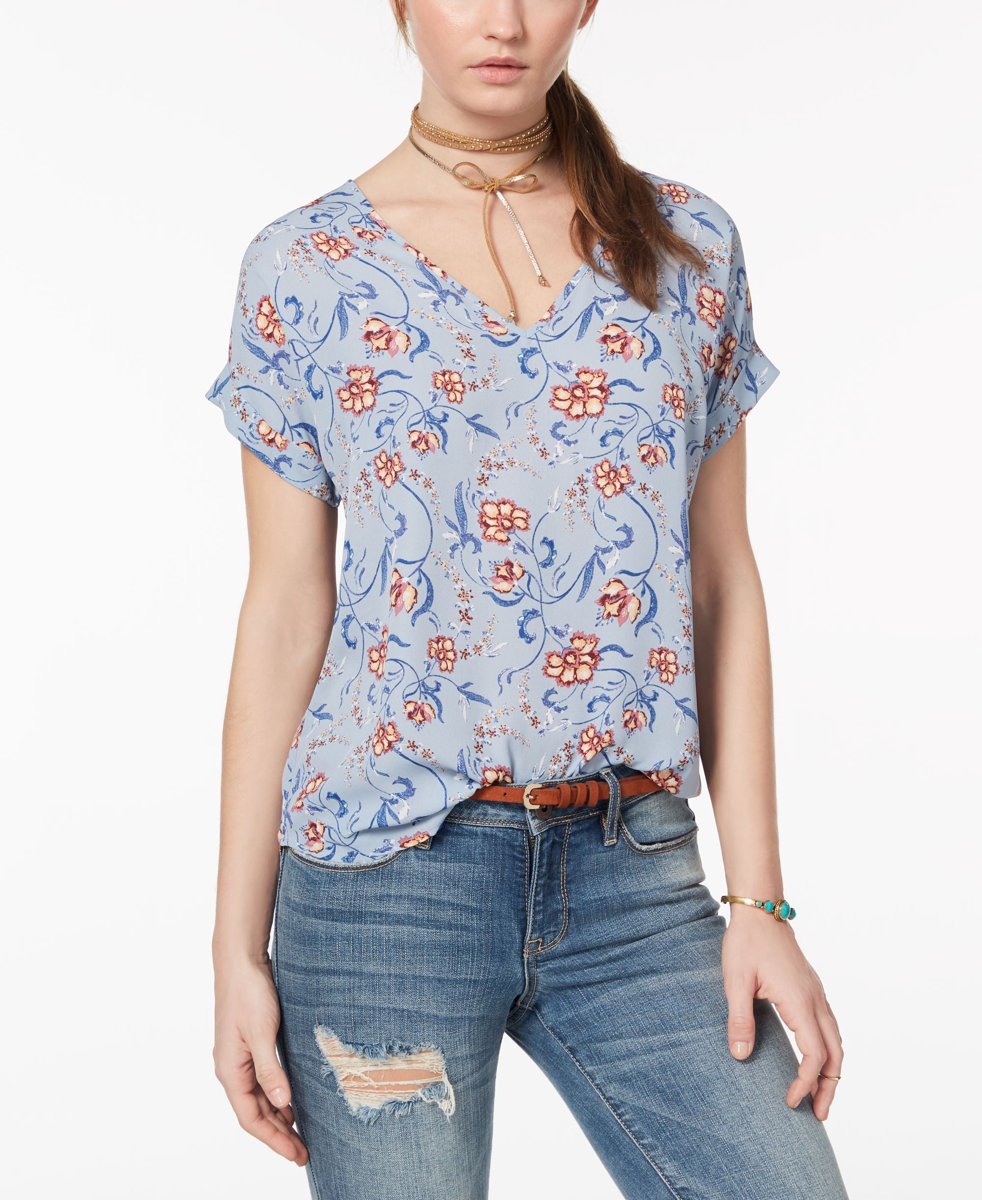 Hippie Rose Juniors Back Zip Cuff Sleeved Top