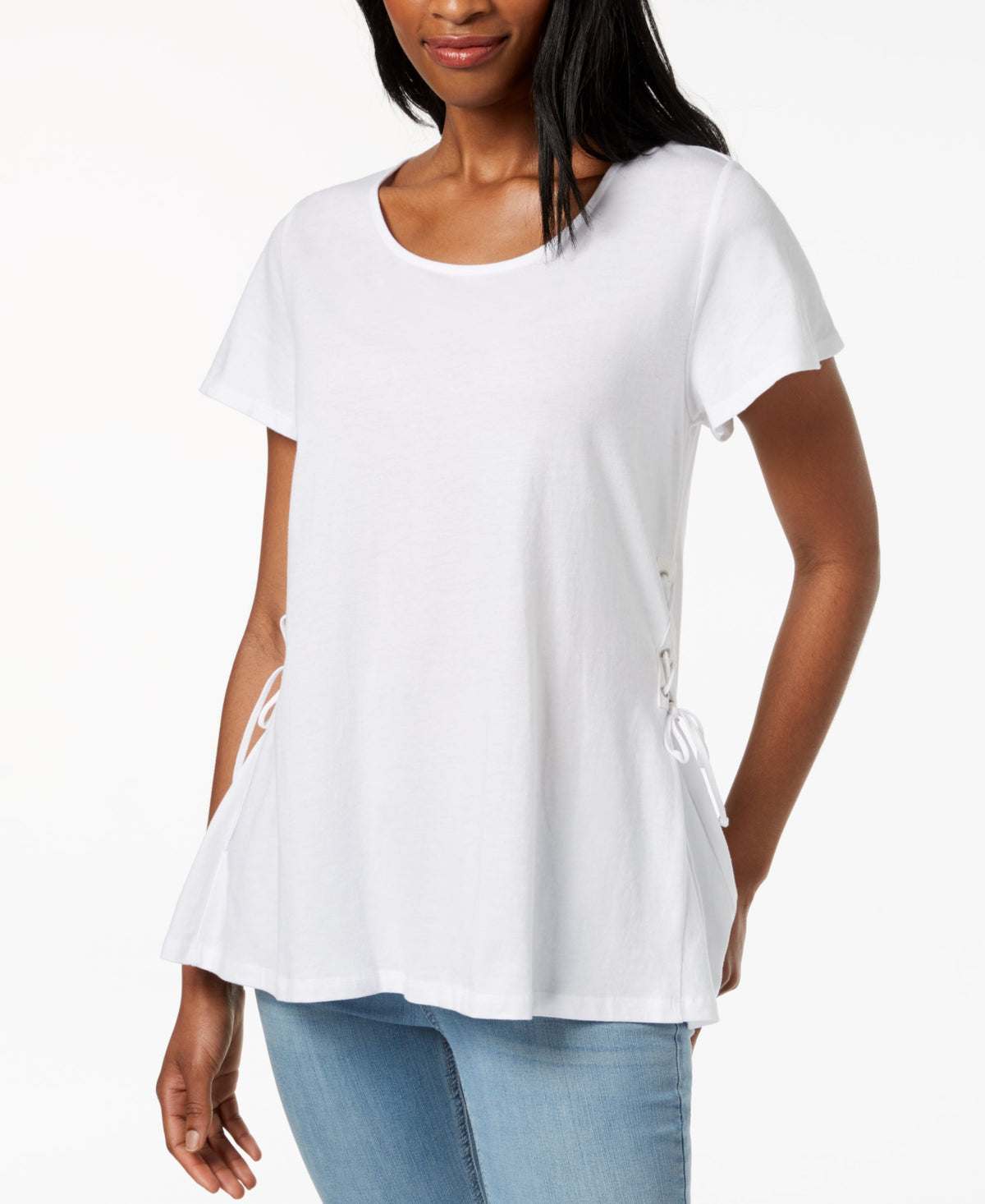 Flutter-Sleeve Lace-Up T-Shirt