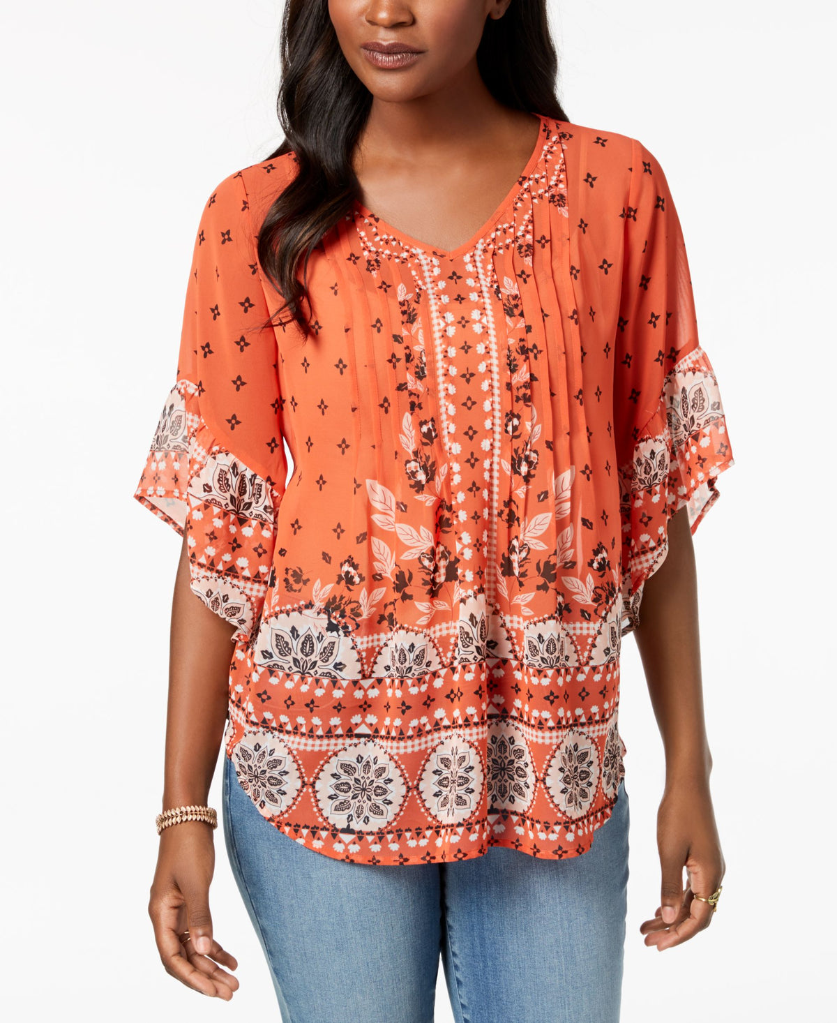 Printed Pintucked Top