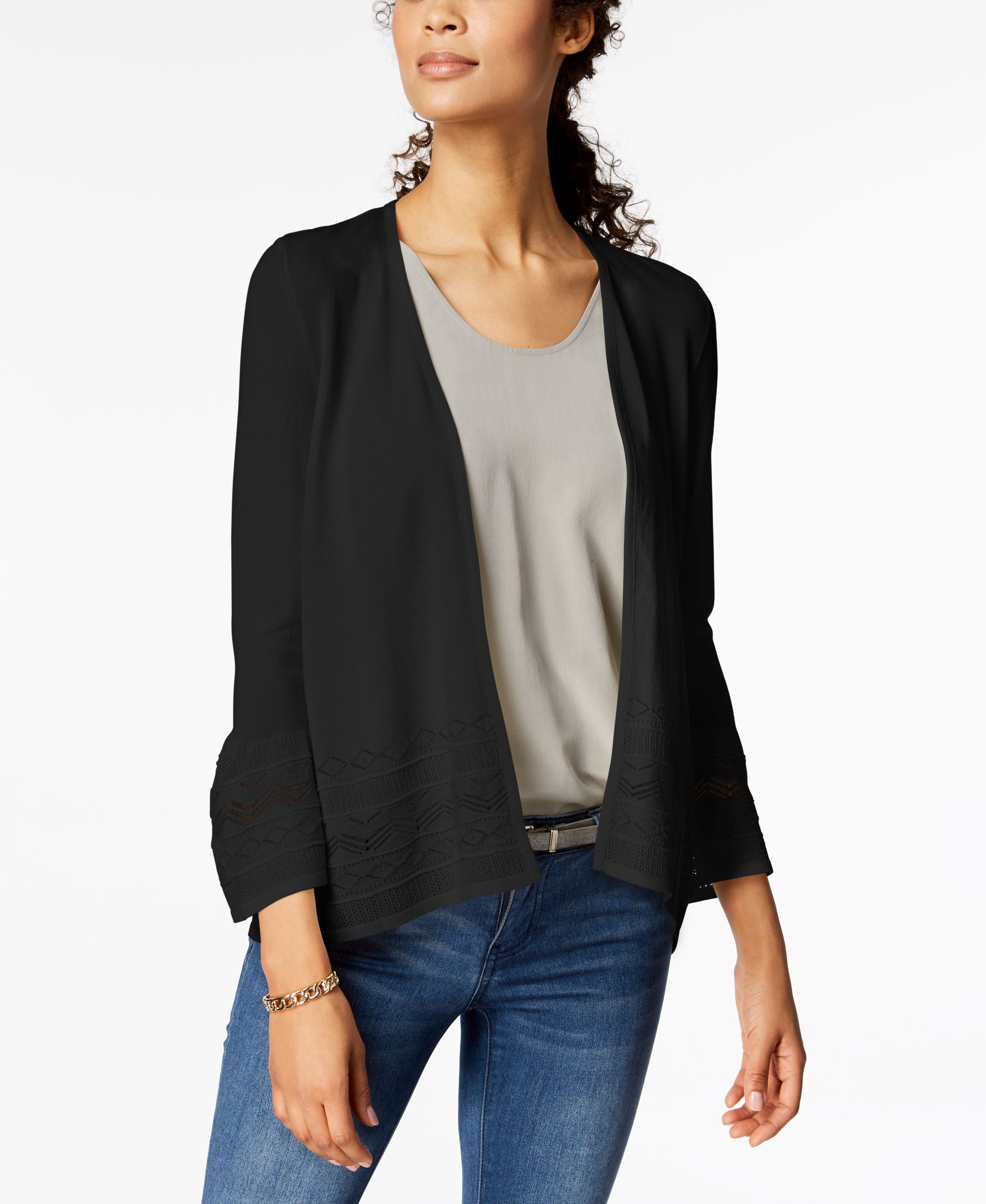Charter Club 3/4 Sleeve Pointelle Knit Cardigan