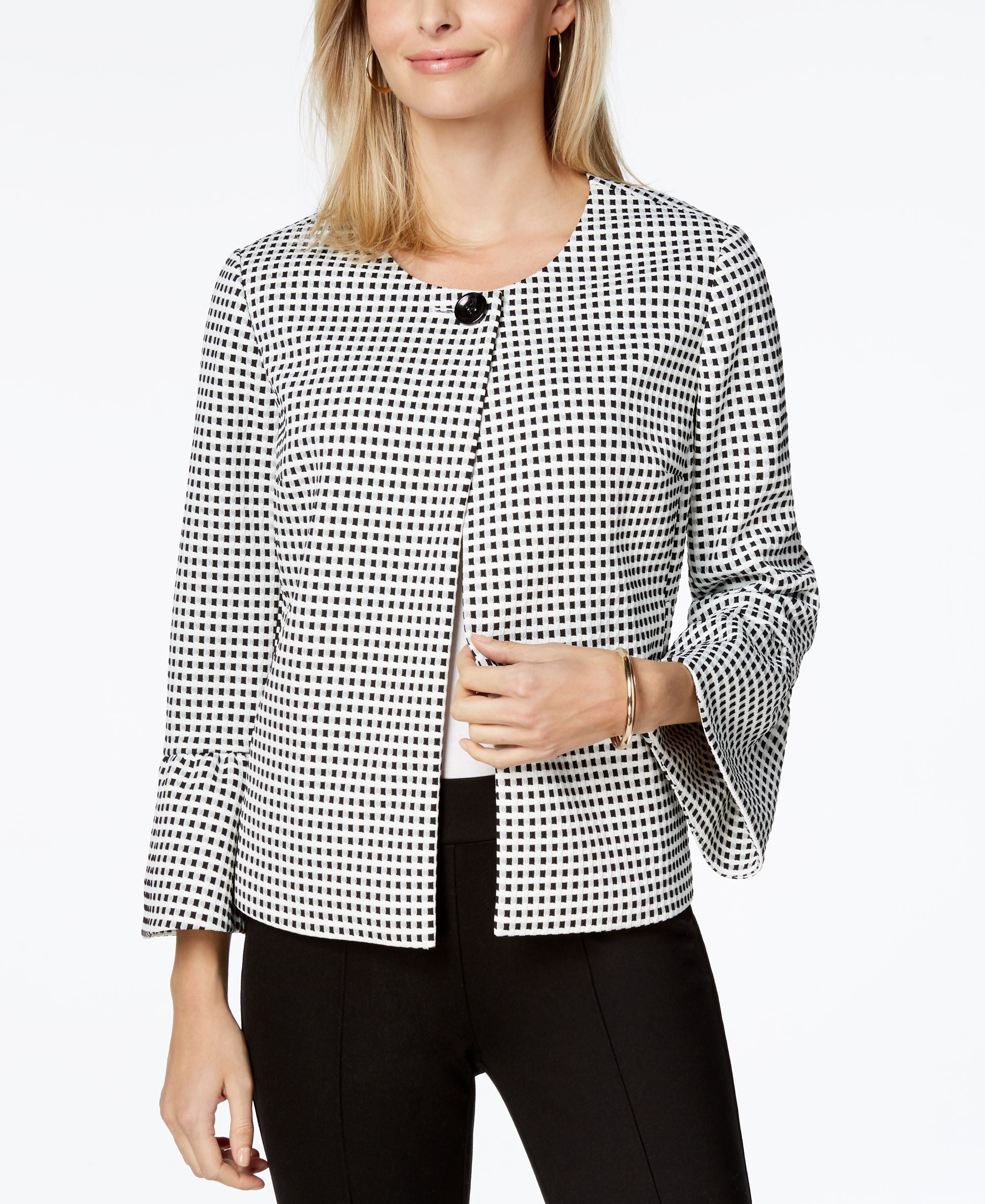 Charter Club Printed Bell Sleeve Jacket