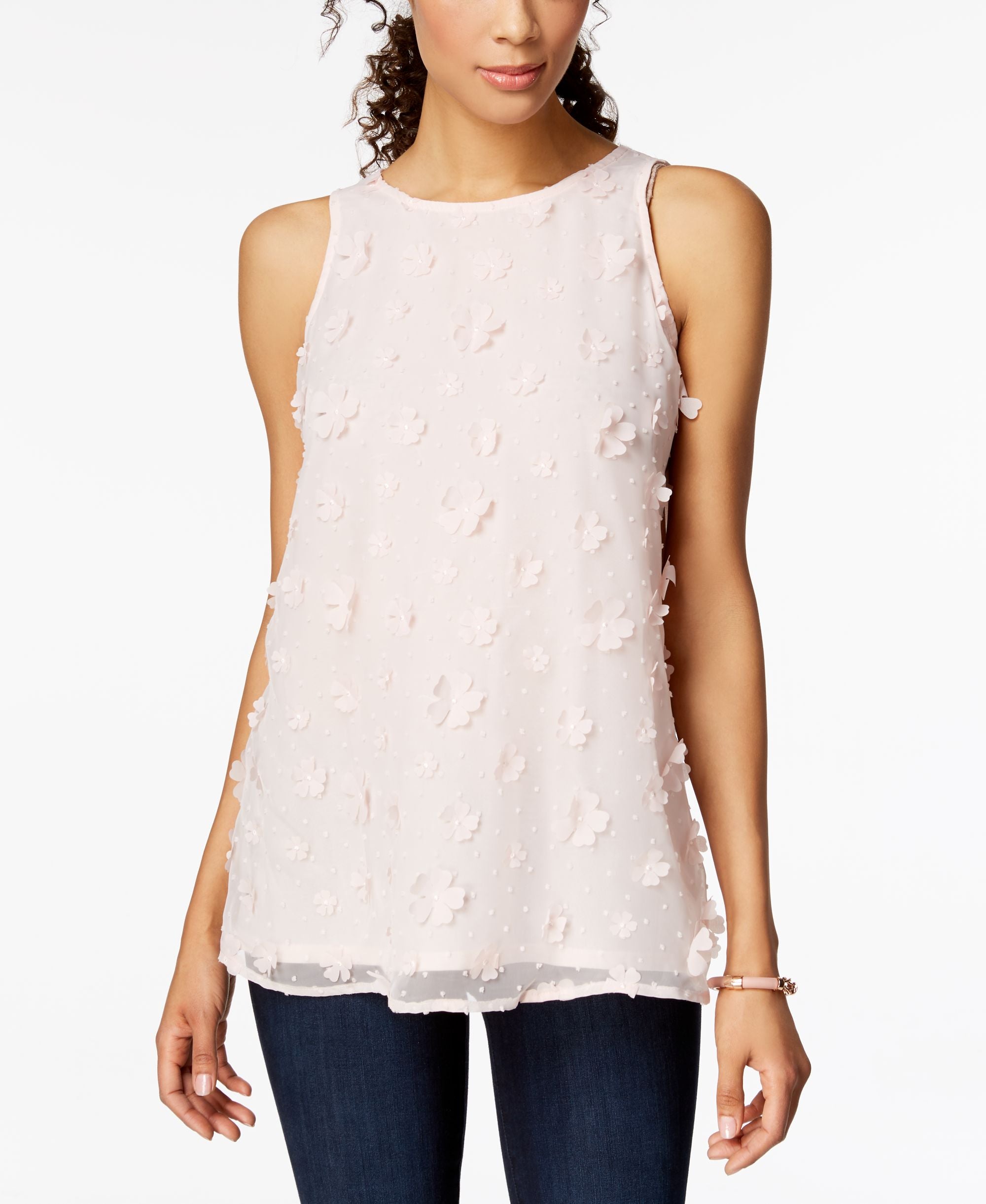 Charter Club Crew Neck Floral Applique Shell