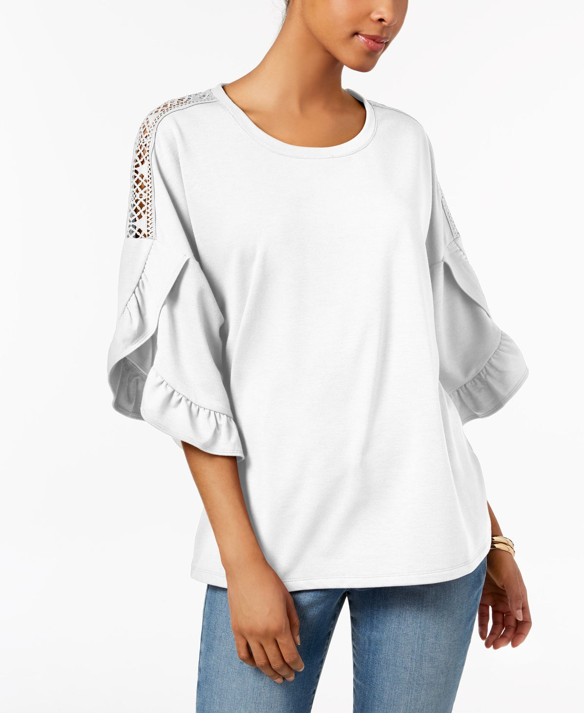 Ruffled Crochet-Inset Sweatshirt