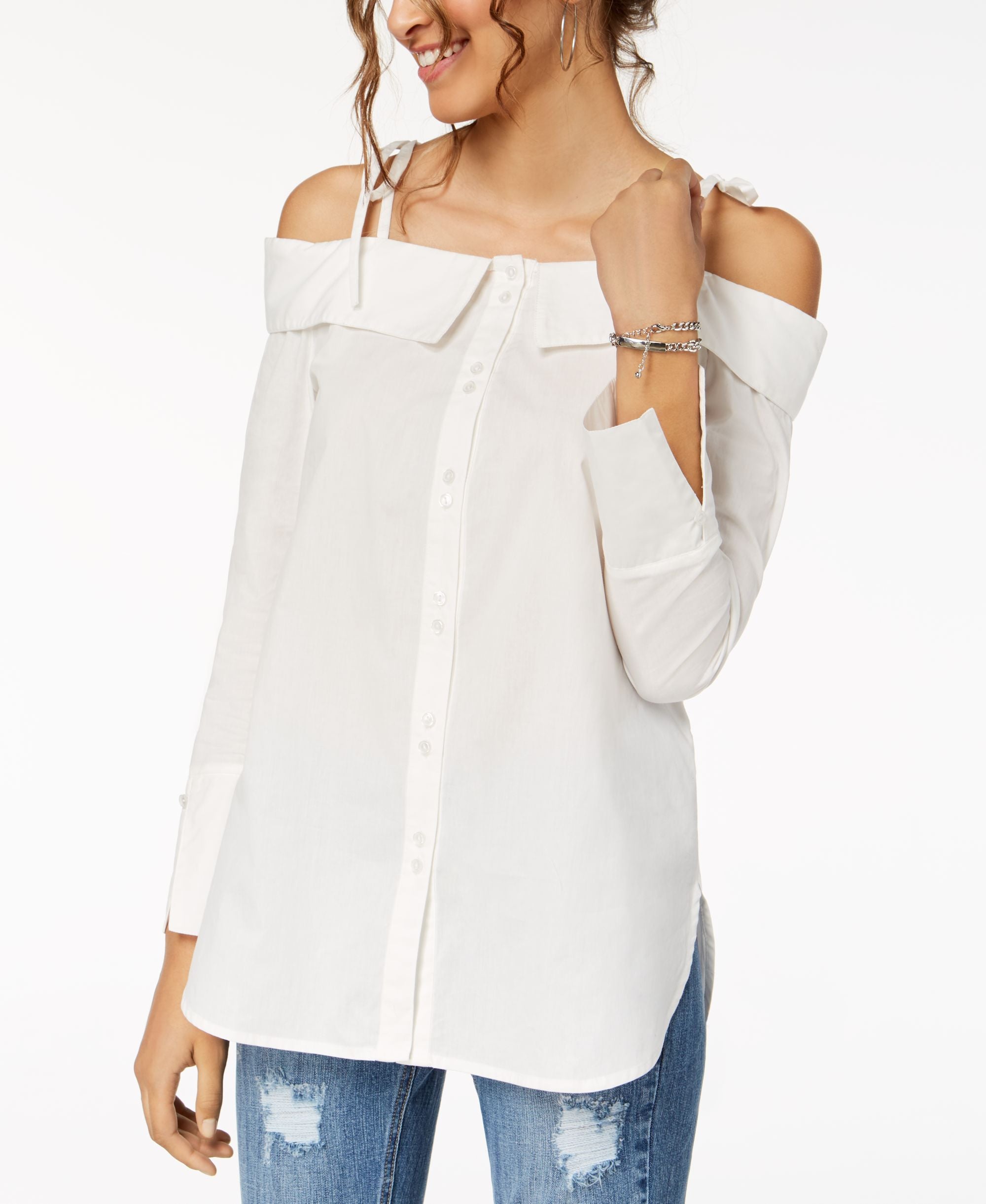 XOXO Juniors Button Front Off The Shoulder Top
