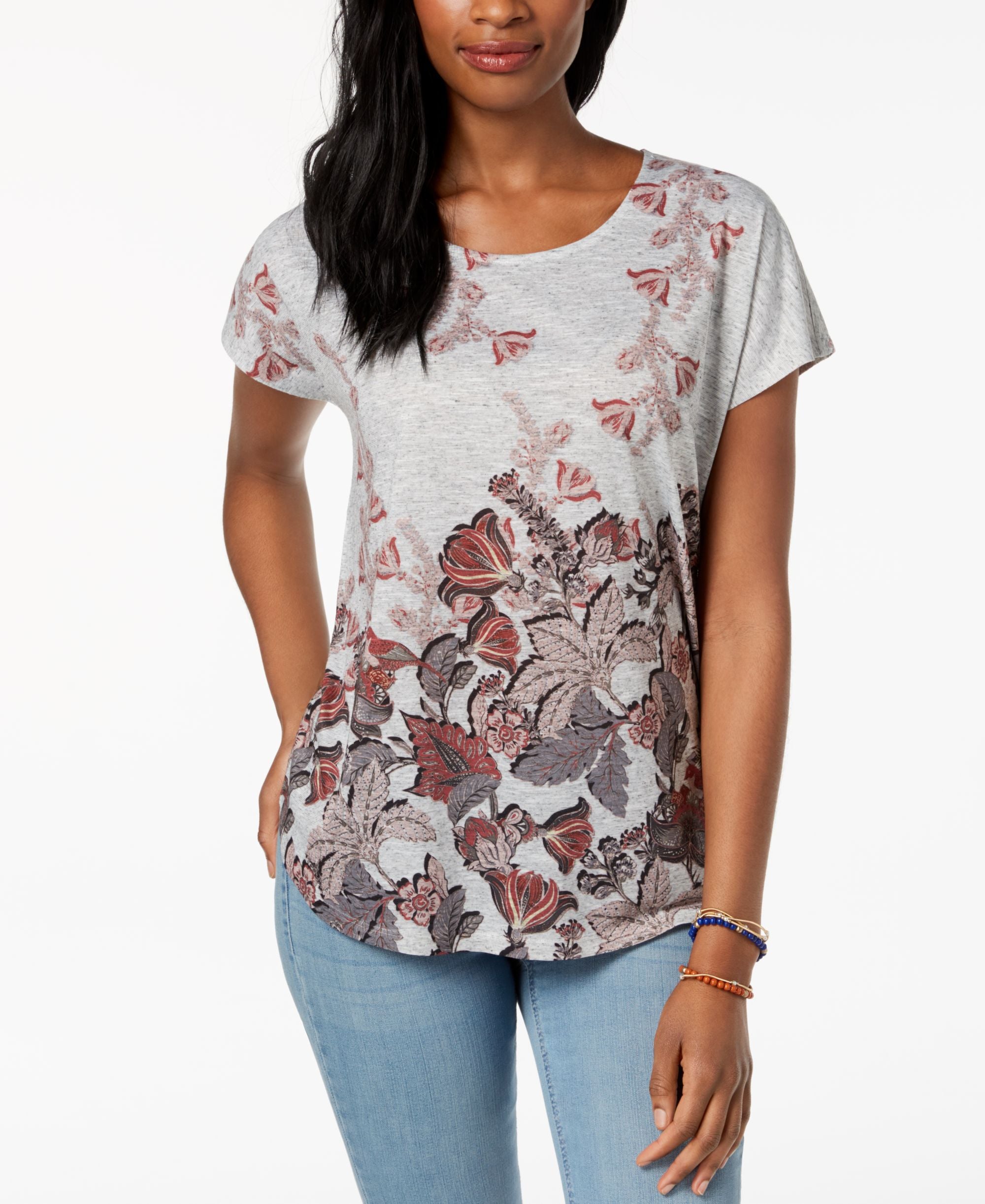 Style & Co Petite Printed Dolman Sleeve T-Shirt