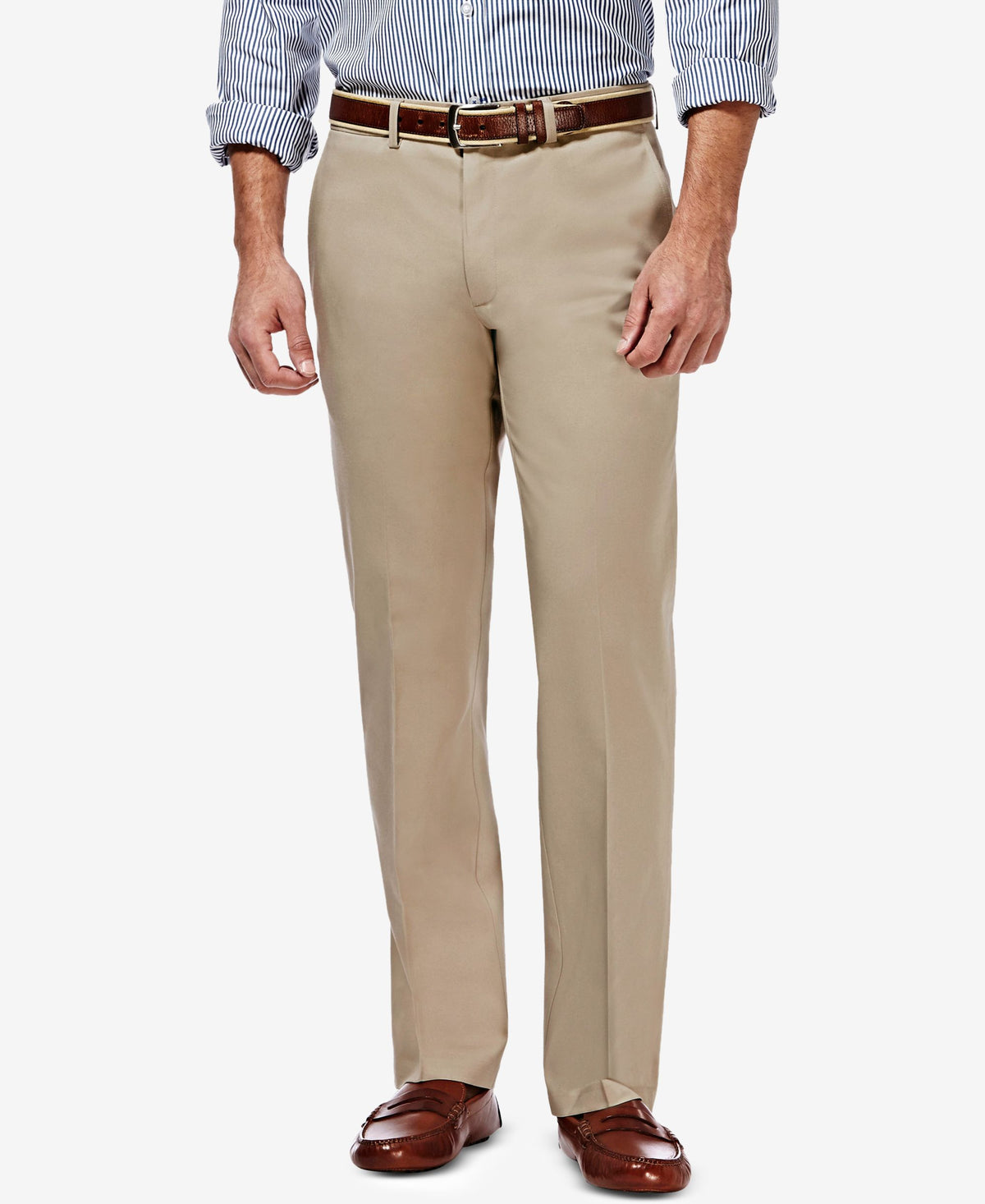 Men�s Premium No Iron Khaki Straight-Fit Stretch Flat-Front Pants