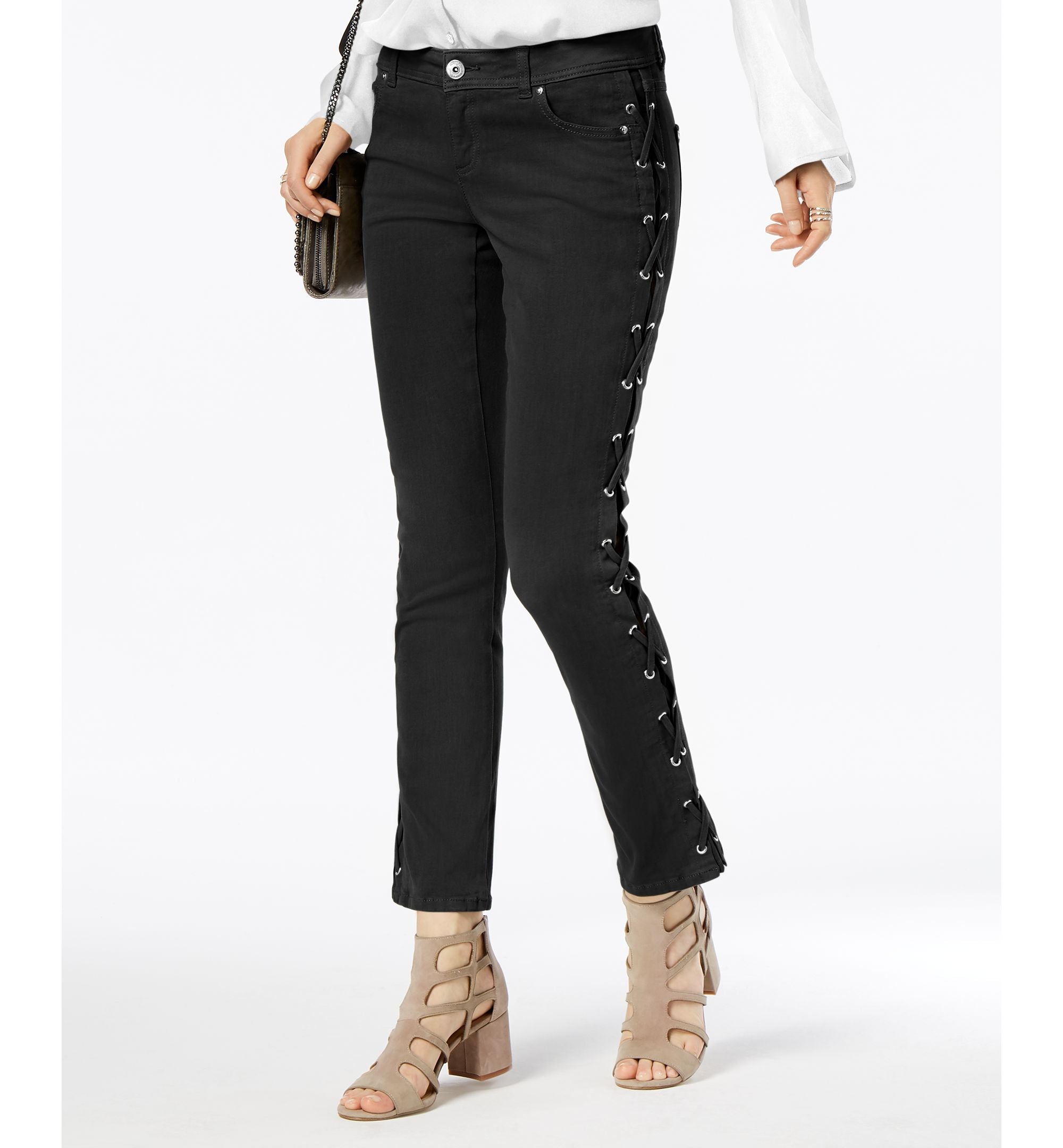 Curvy Fit Lace Up Skinny Jeans