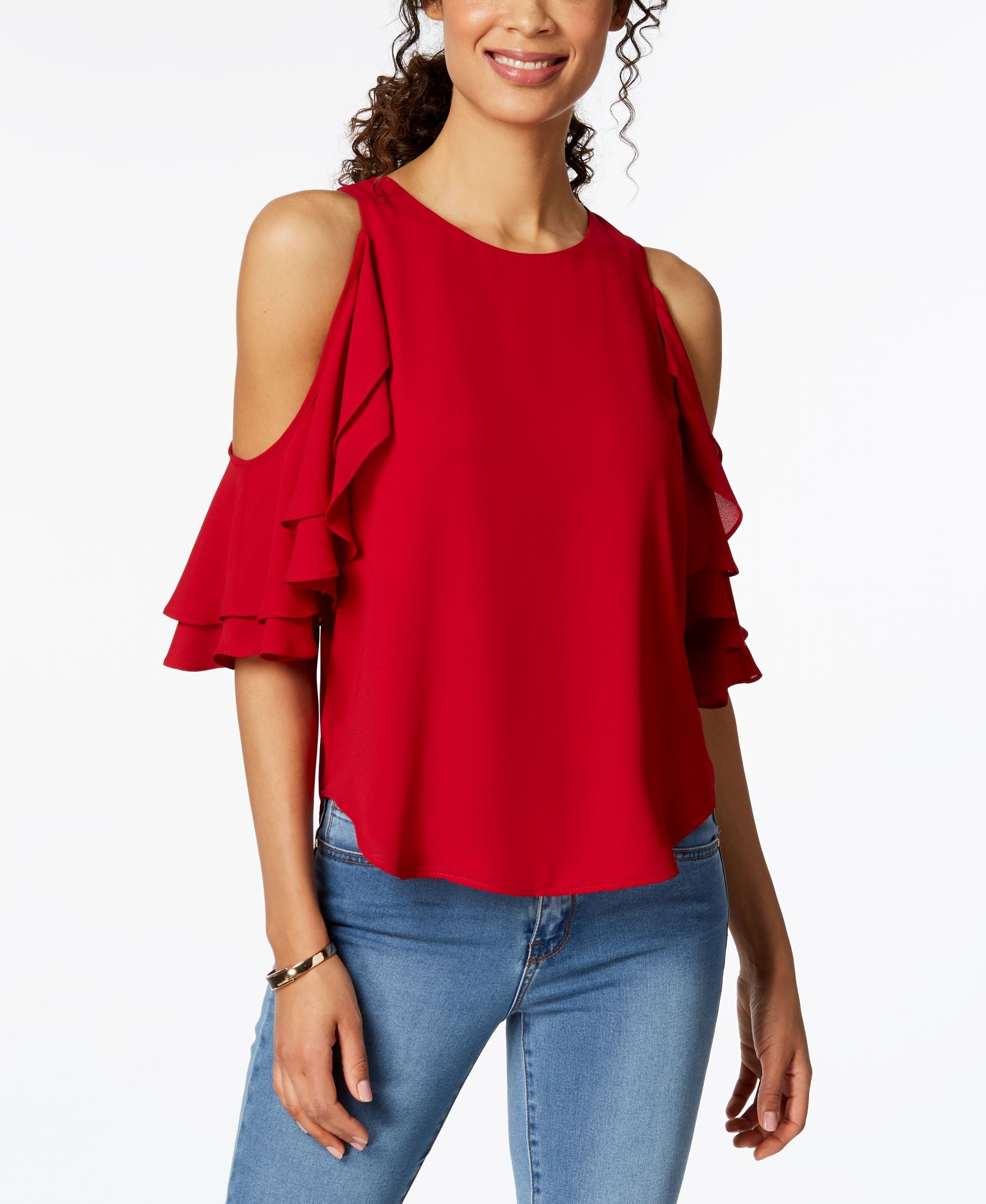Karen Kane Cold Shoulder Ruffle Sleeve Top