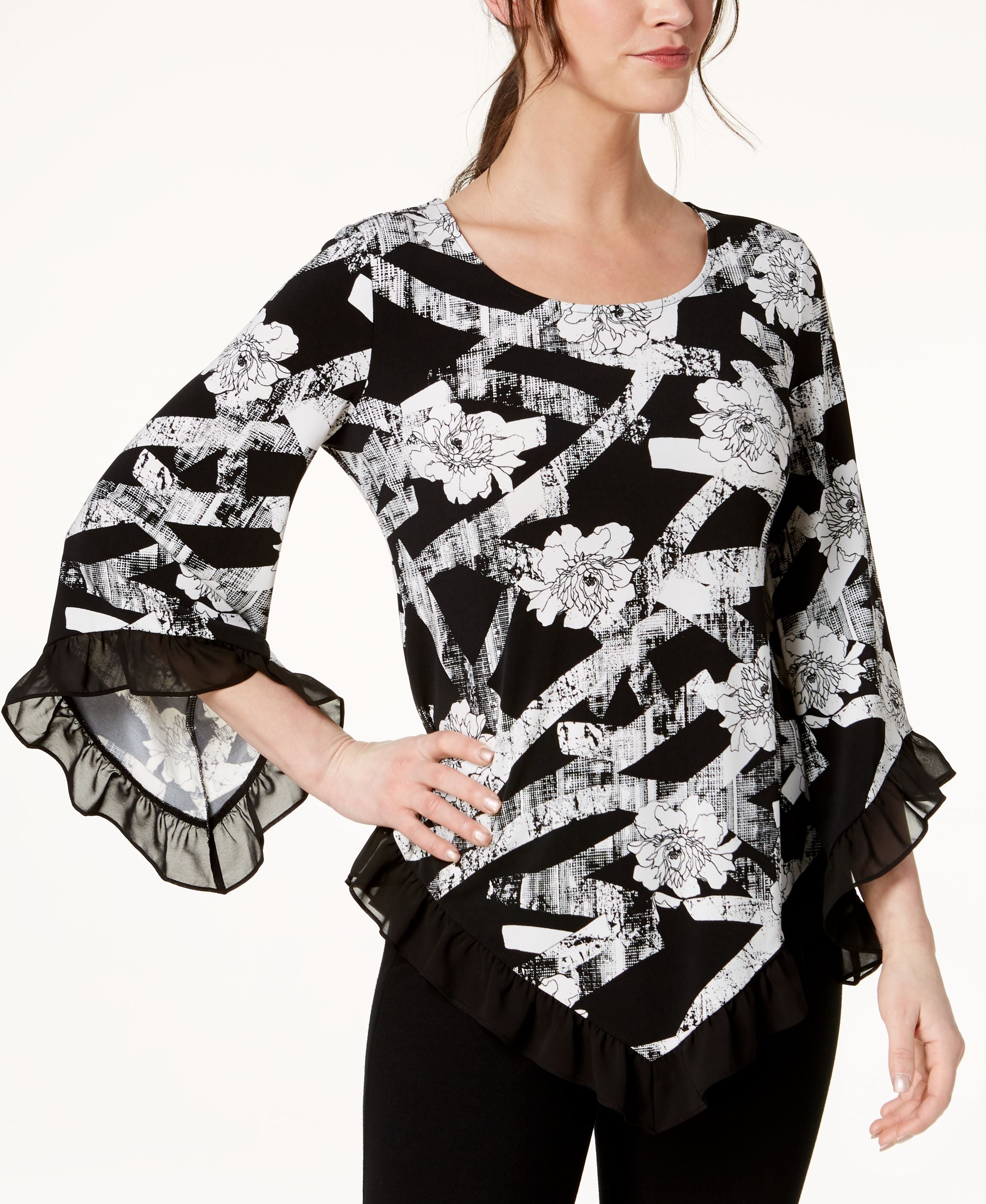 Alfani Floral Print Bell Sleeve Top