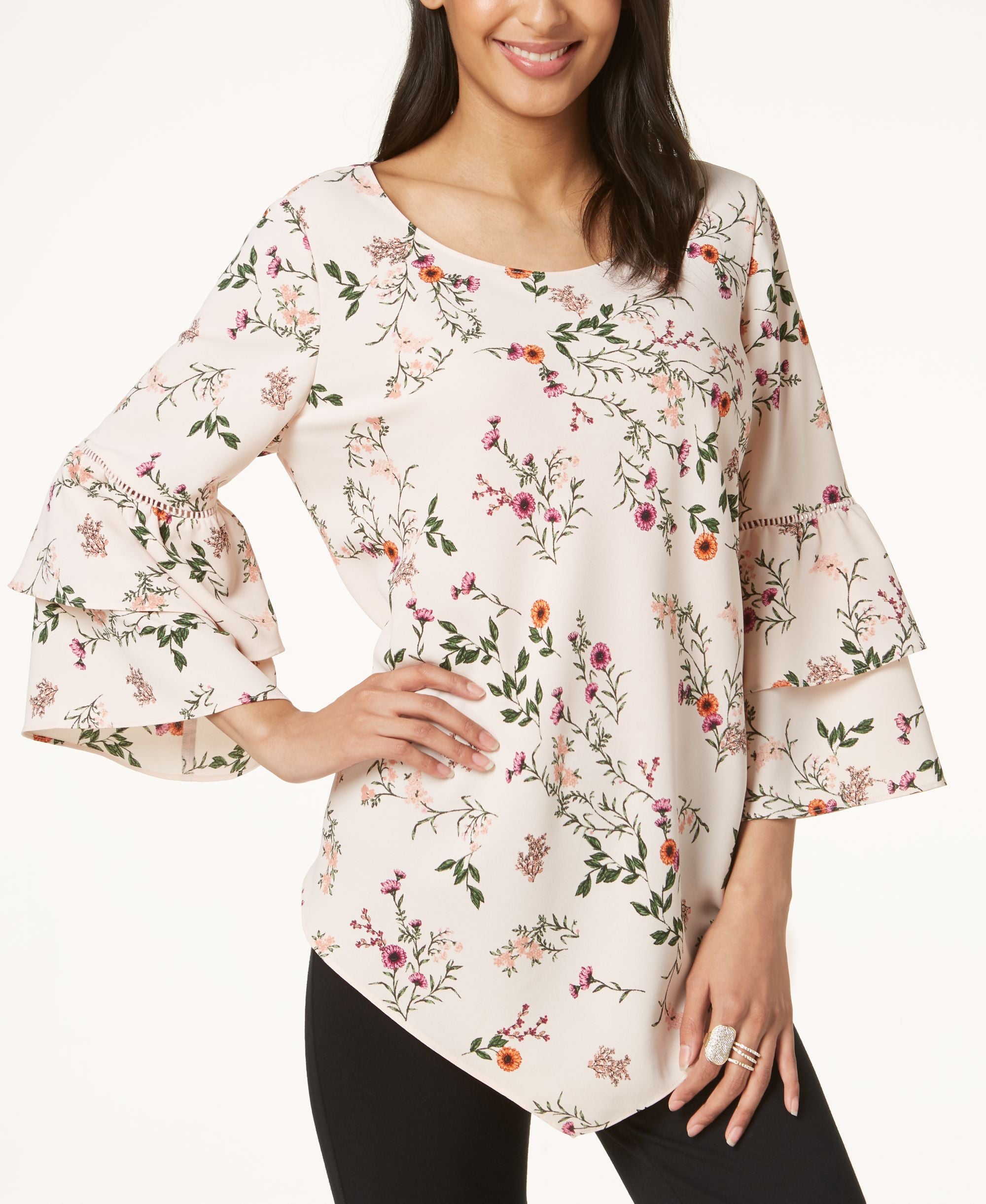Alfani Printed Tiered Sleeve Top