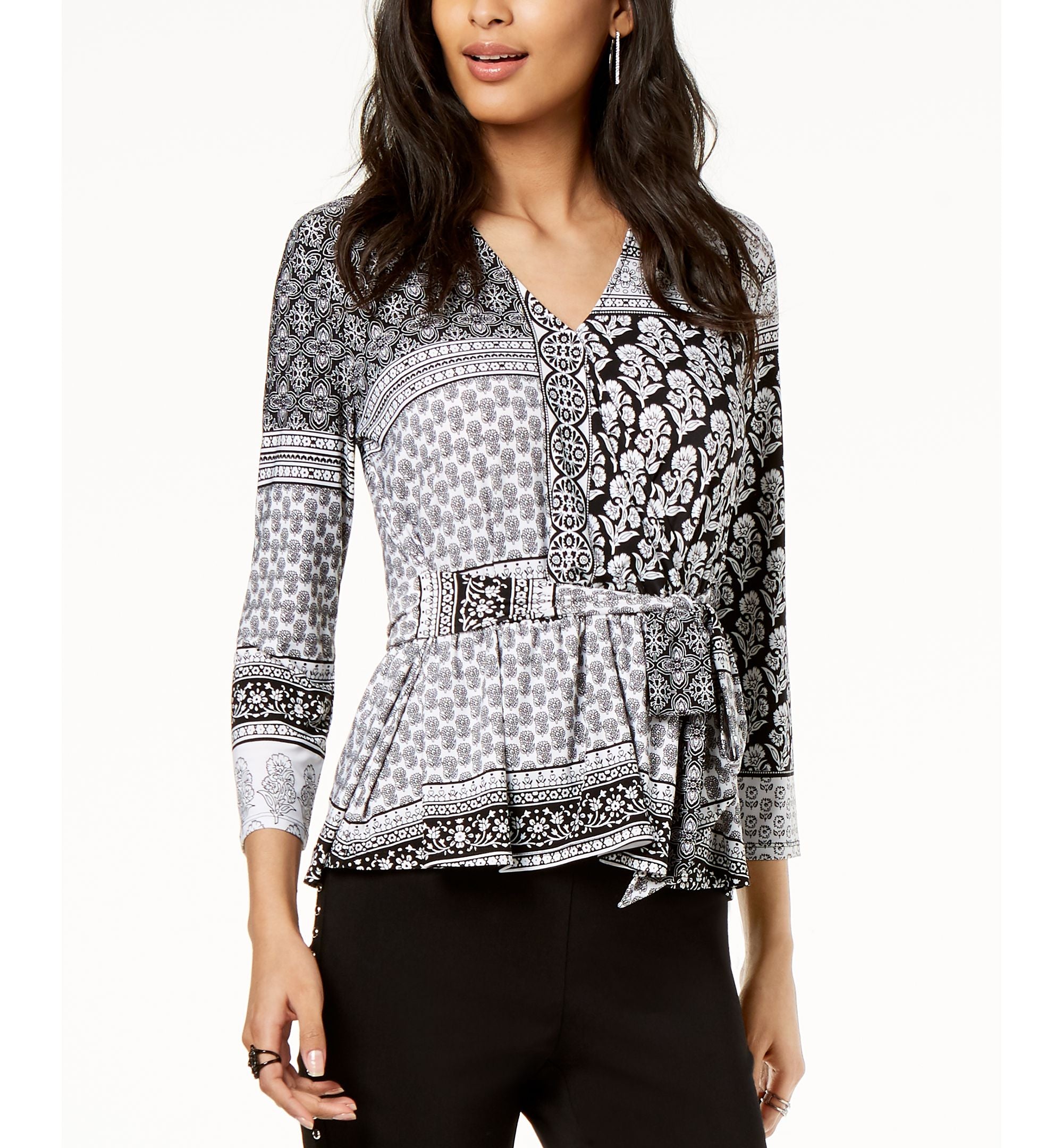 Printed Surplice Tie Front Top