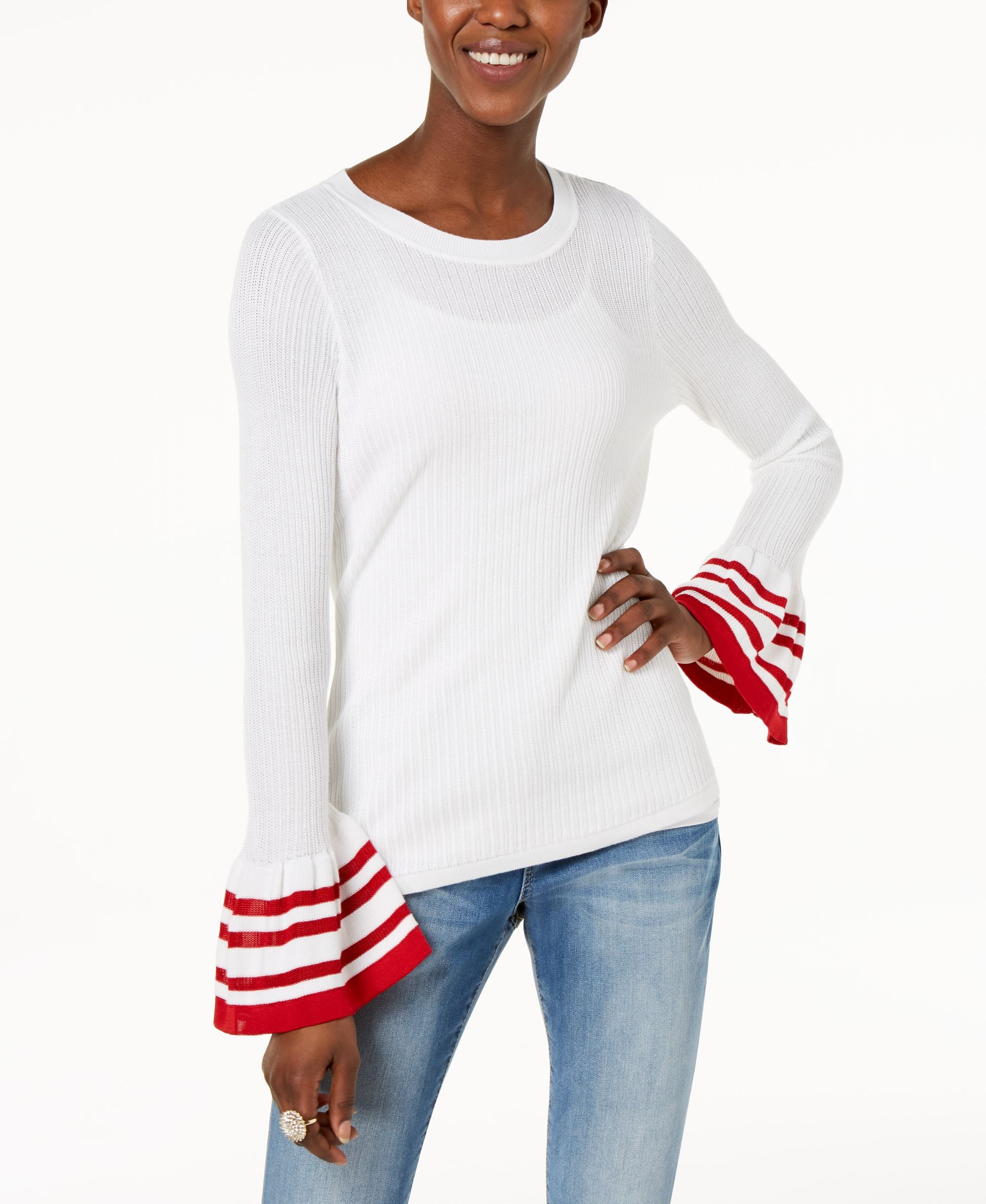 I.N.C. Striped Bell-Sleeve Sweater