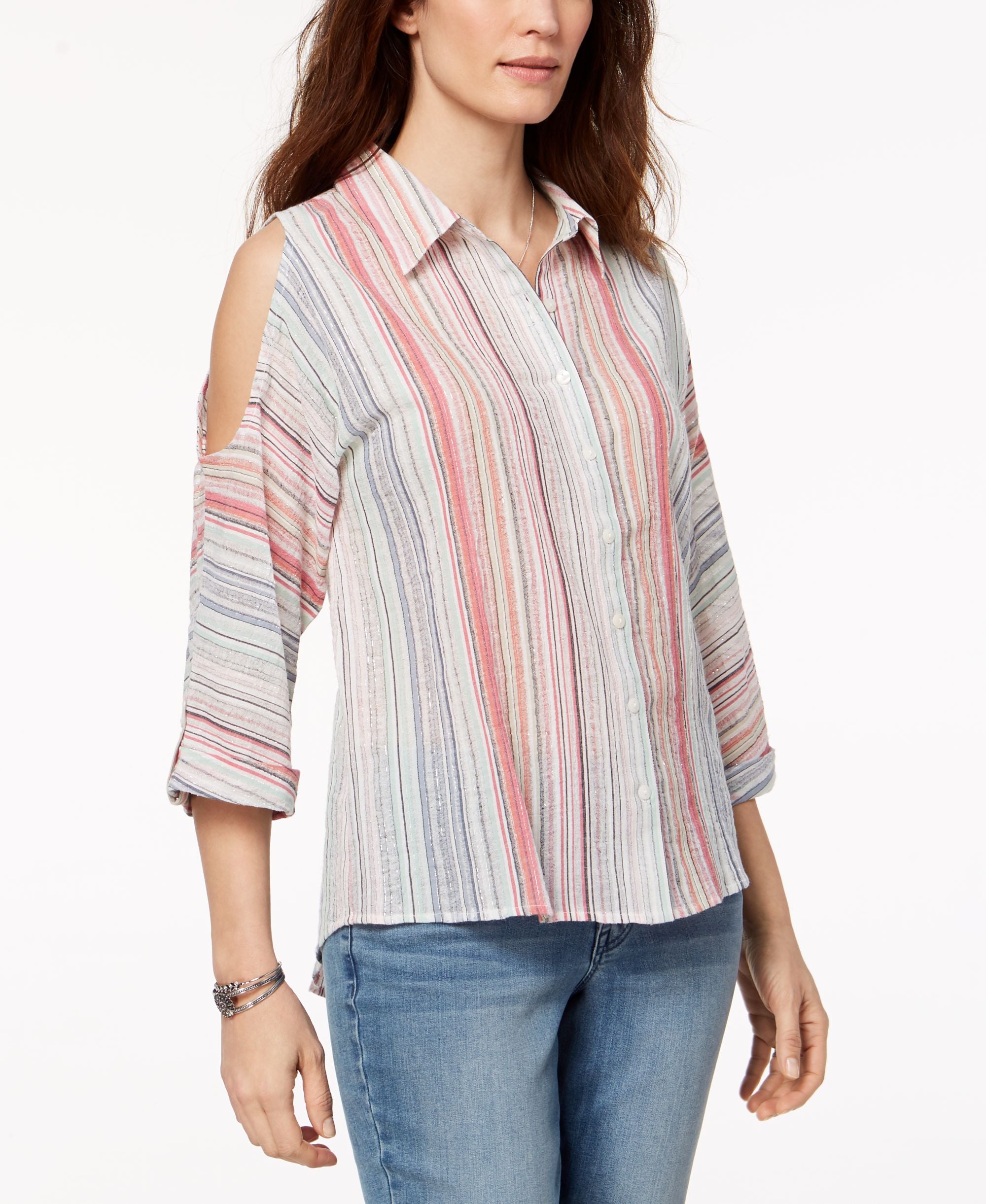 Style & Co Cold Shoulder Striped Shirt