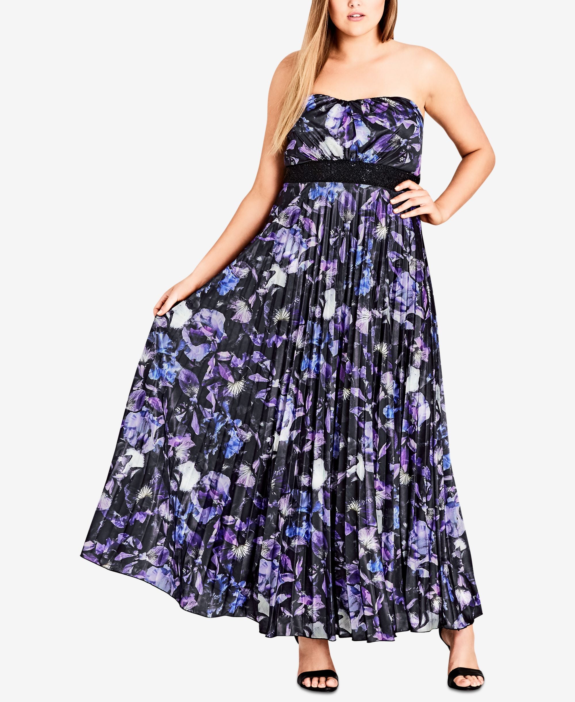 City Chic Trendy Plus Size Strapless Pleated Maxi Dress