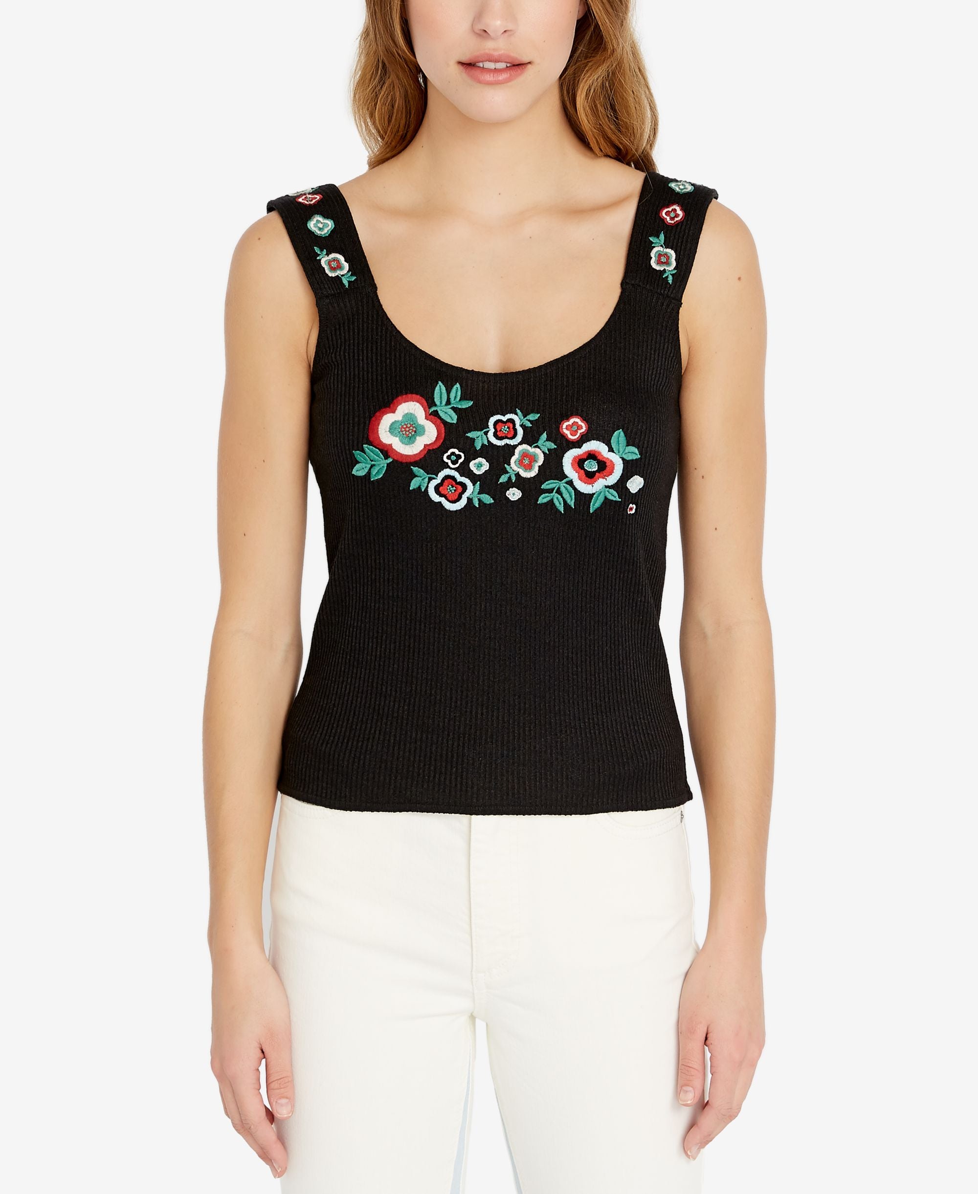 Buffalo David Bitton Ribbed Knit Embroidered Tank