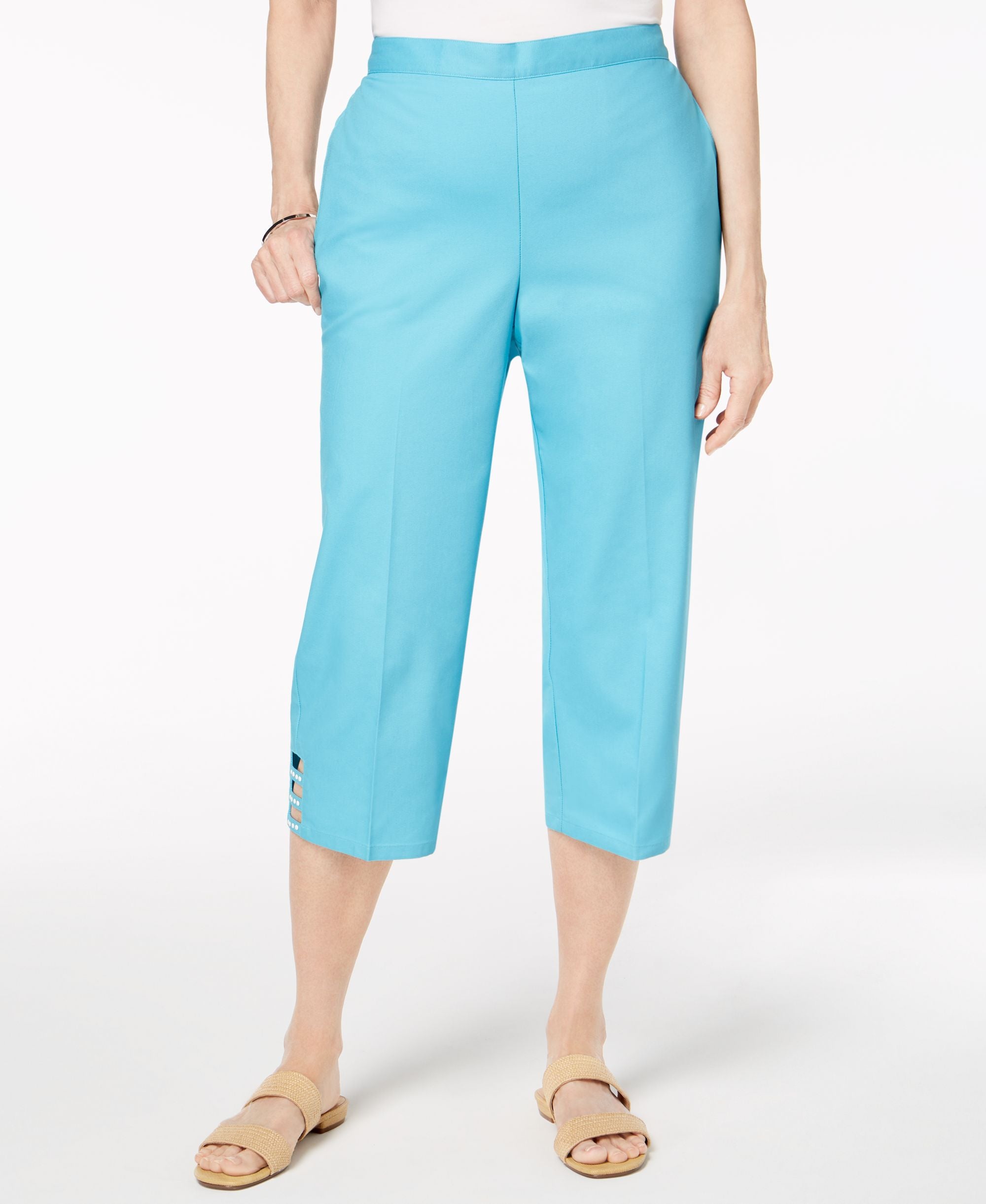 Alfred Dunner Turks Caicos Cropped Ladder Hem Pull On Pants