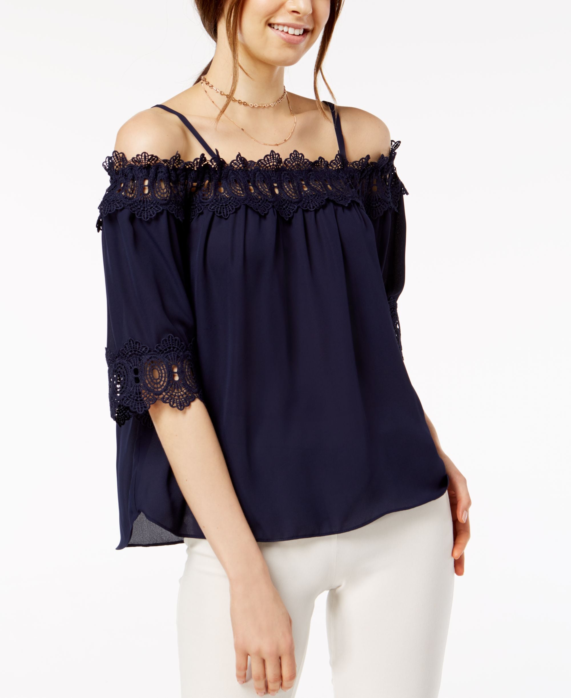 Bcx Juniors Crochet Trim Off The Shoulder Top