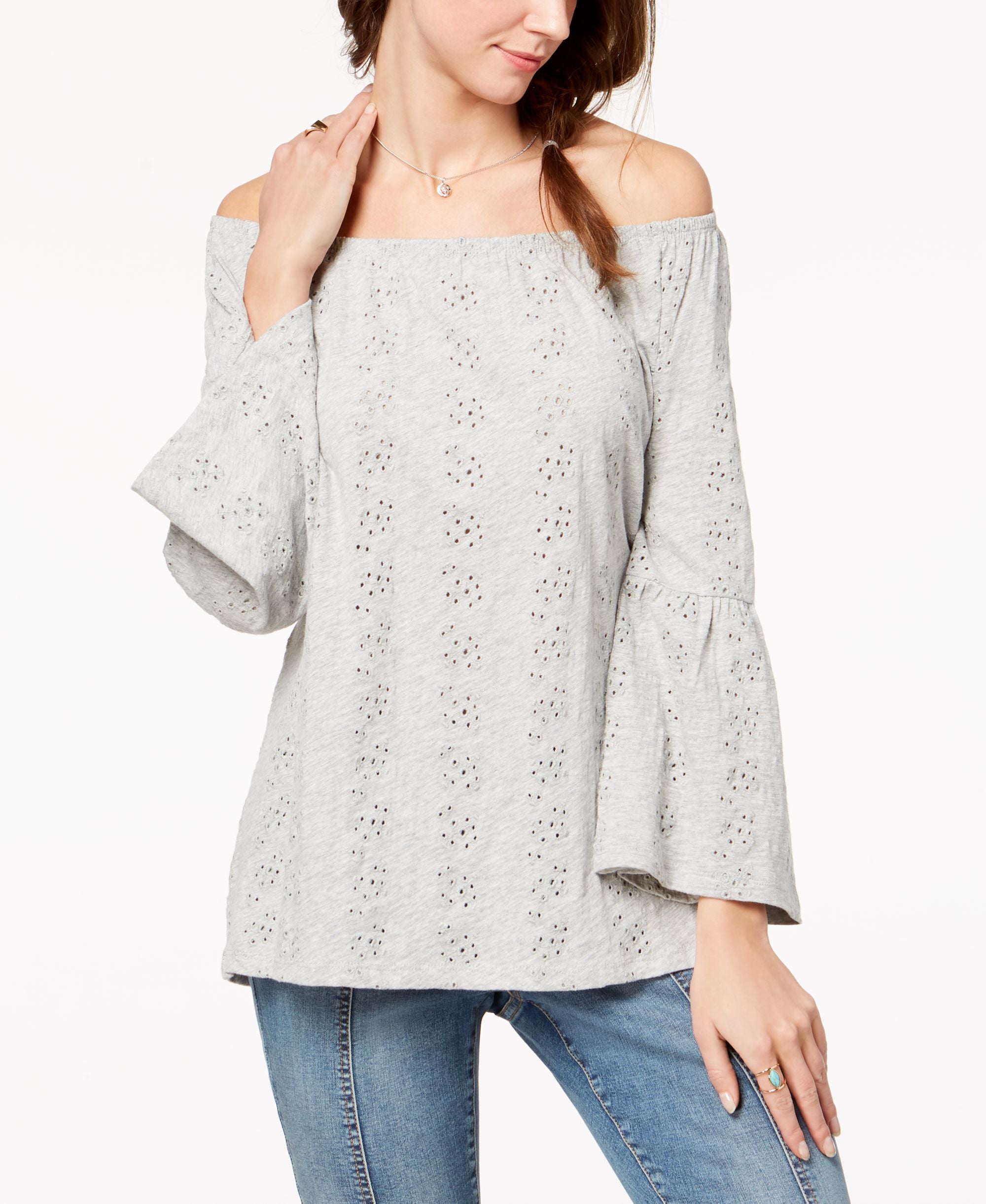 Style & Co Convertible Cotton Eyelet Top