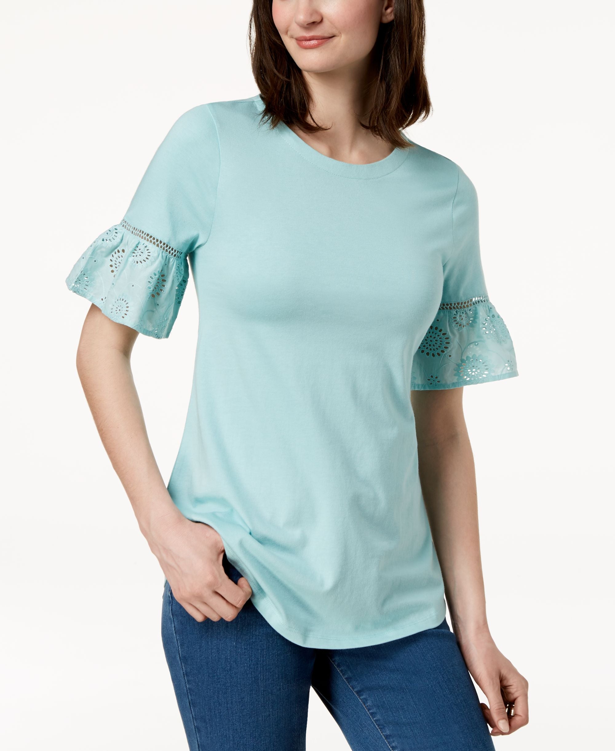 Charter Club Ruffled Eyelet Sleeve Top